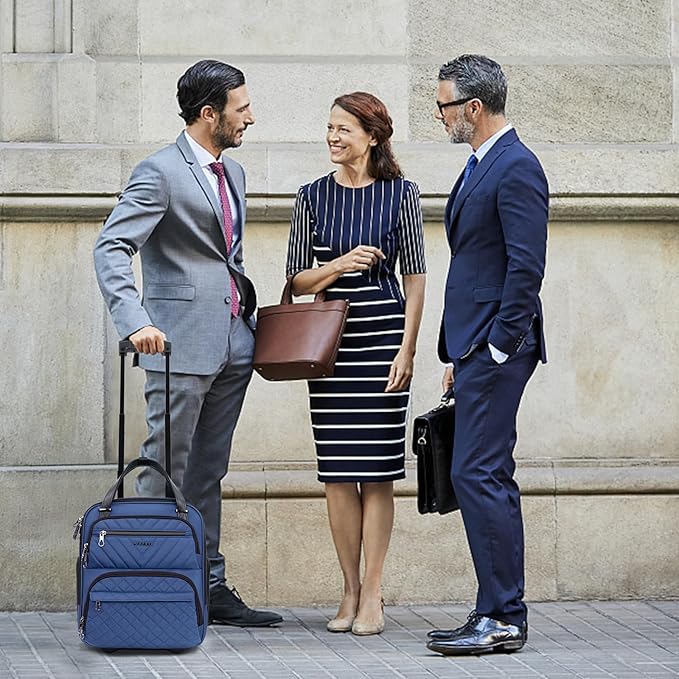 KROSER Carry On Underseat Multi-functional, 16-inch Underseater Lightweight Overnight Suitcase for Women, Haze Blue