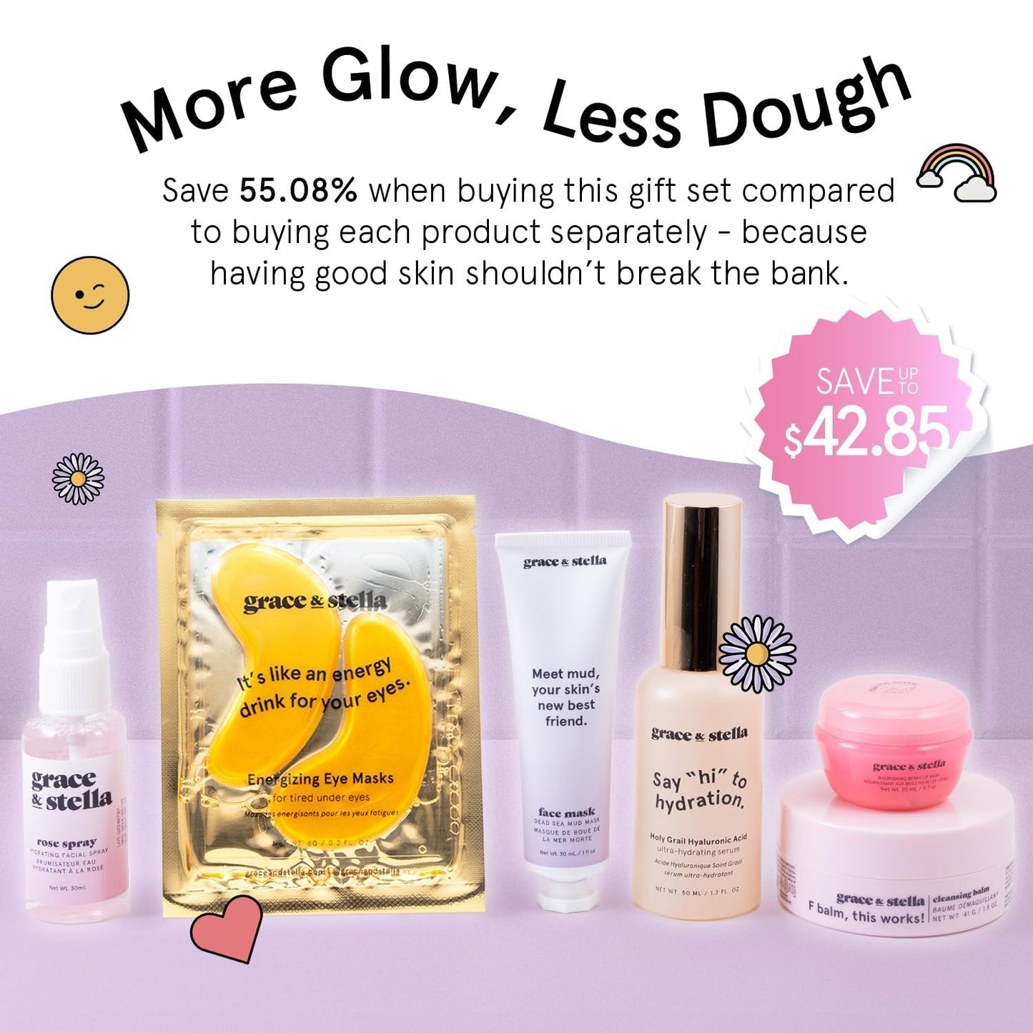 grace & stella Award Winning Skin Care Set - Gifts for Her - Travel Essentials with Under Eye Masks, Serum, Cleanser, Lip Balm - Birthdays, Bachelorette, Bridesmaids, Teen Gifts - Vegan Self Care