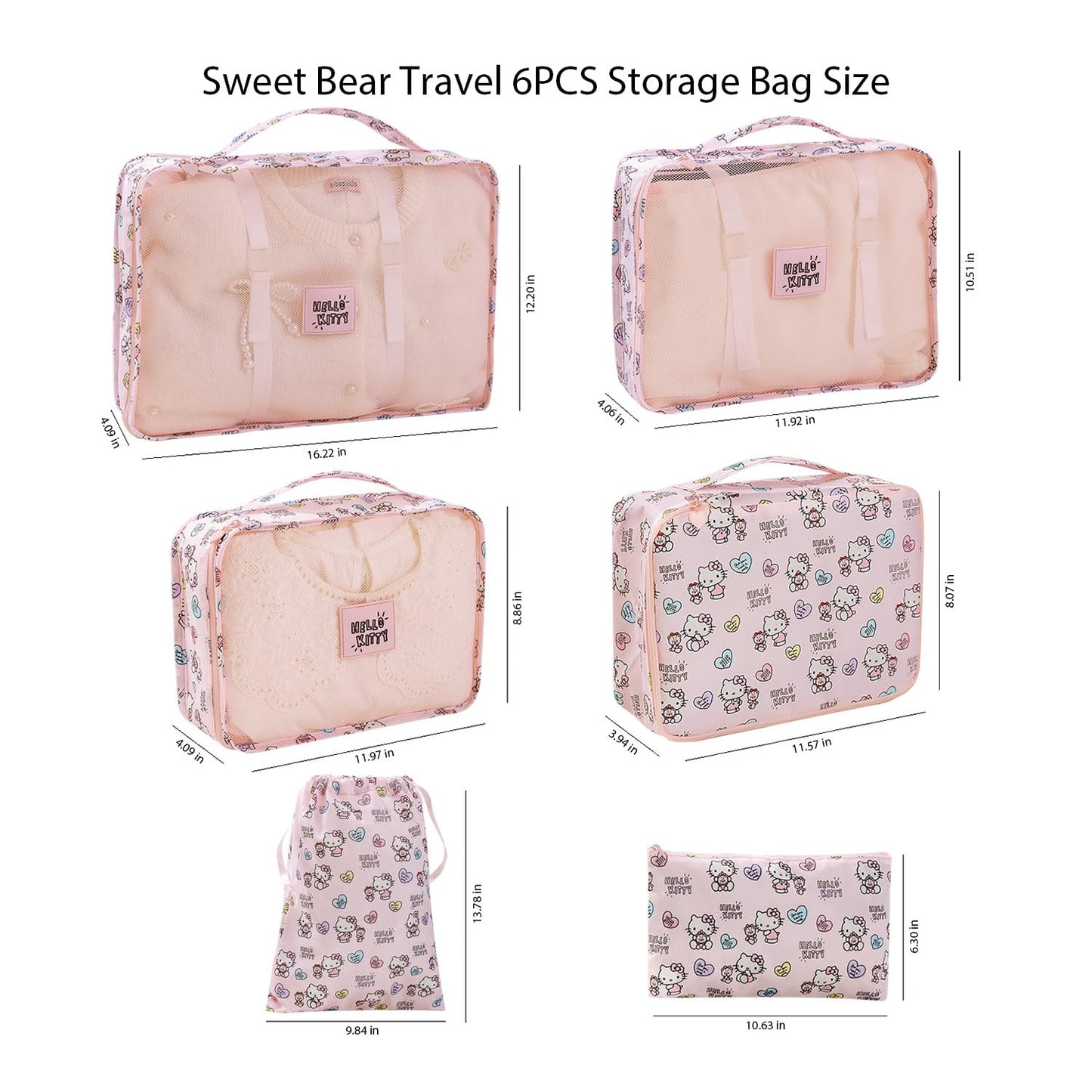 AmBealla 6 Set Travel Organizer,Packing Cubes for Travel Luggage Organizer Bags,Waterproof Pink Twill,Cute Packing Organizers for Business/Vacation,Women's Clothes Storage