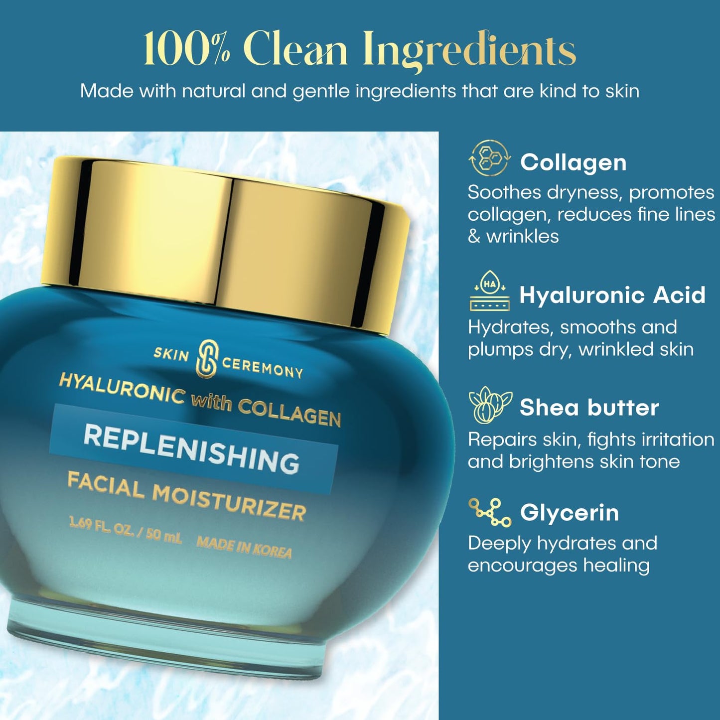 Skin Ceremony Hyaluronic Acid & Collagen Replenishing Moisturizer - Deep Hydration & Moisture Retention, Anti-Aging - Dermatologist Tested, Clean Beauty, Korean Skin Care - 1.69 FL.OZ. (2 Pack)