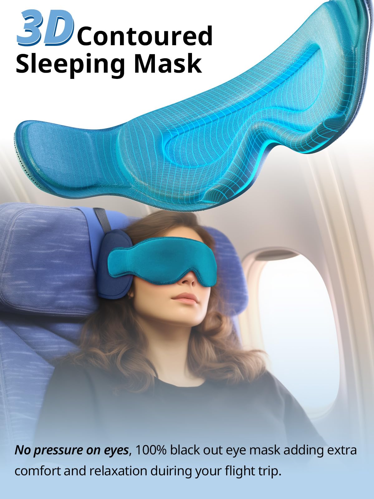 Inspireyes Travel Pillows for Airplanes, Travel Accessories for Long Flight, 360° Head Support Soft Airplane Pillow with Eye Mask for Sleeping, Stop Bobblehead, Dark Grey