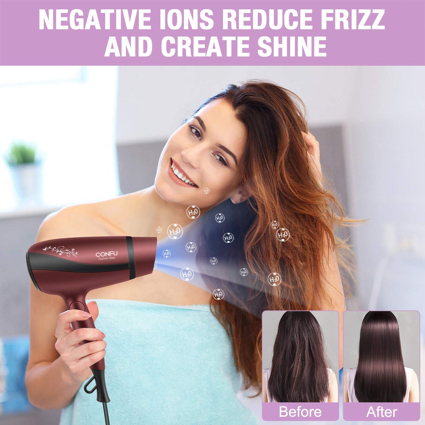 CONFU Portable Travel Blow Dryer, 1600W Ceramic Tourmaline Ionic Hair Dryer, Compact Folding Lightweight Hair Dryers for Women,1600 Watt Shine & Style Small Hair Dryer