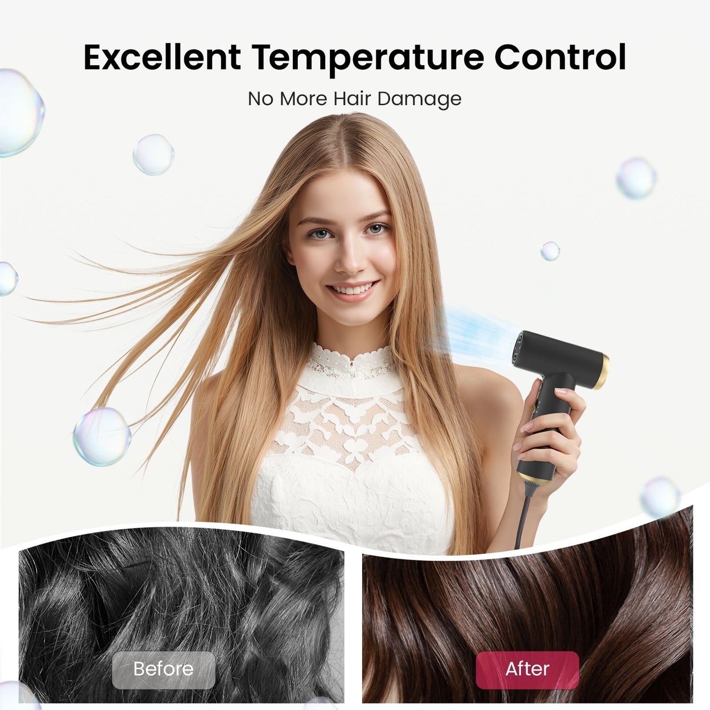 COSHARE Travel Hair Dryer, 110000 RPM High-Speed Brushless Motor, 200g Compact Travel Blow Dryer for Fast Drying, Smart Thermo-Control, Lightweight, Low Noise, Gunmetal