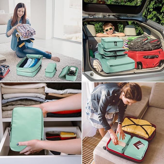 8 Set Compression Packing Cubes for Travel, Waterproof Luggage Organizers, Suitcase Organizer Set for Carry-On & Checked Baggage, Travel Accessories for Men & Women