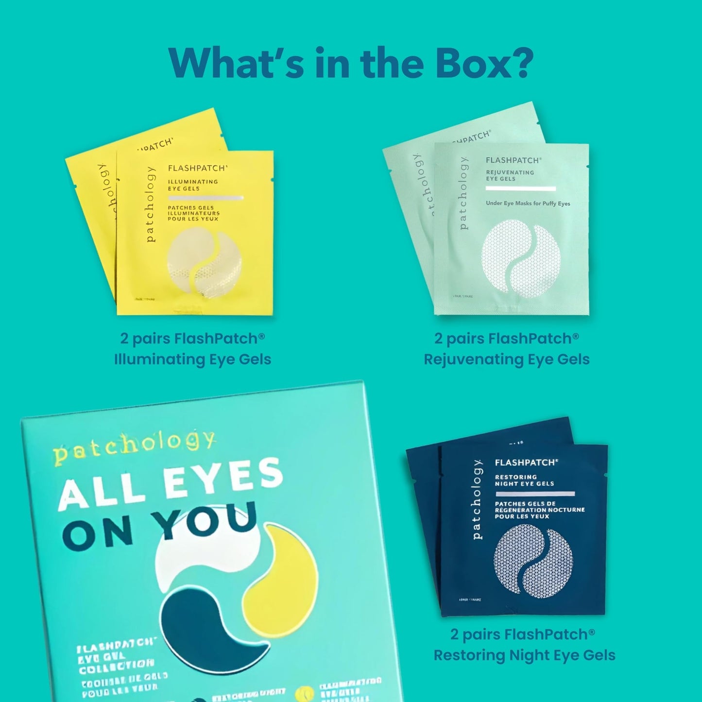 Patchology All Eyes On You Under Eye Mask - Retinol, Collagen & Green Tea Infused - Eye Gels for Dark Circles, Puffiness, & Wrinkles, Eye Patches for Night, Beauty Travel, Reduce Puffy Eyes (6 Pairs)