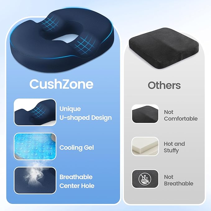 Donut Pillow Seat Cushion - Cooling Gel Floor Pillow, Memory Foam Floor Cushion for Office & Home, Car Seat, Hemorrhoids Pillow, Sciatica & Tailbone Pain Relief Chair Cushion, Blue