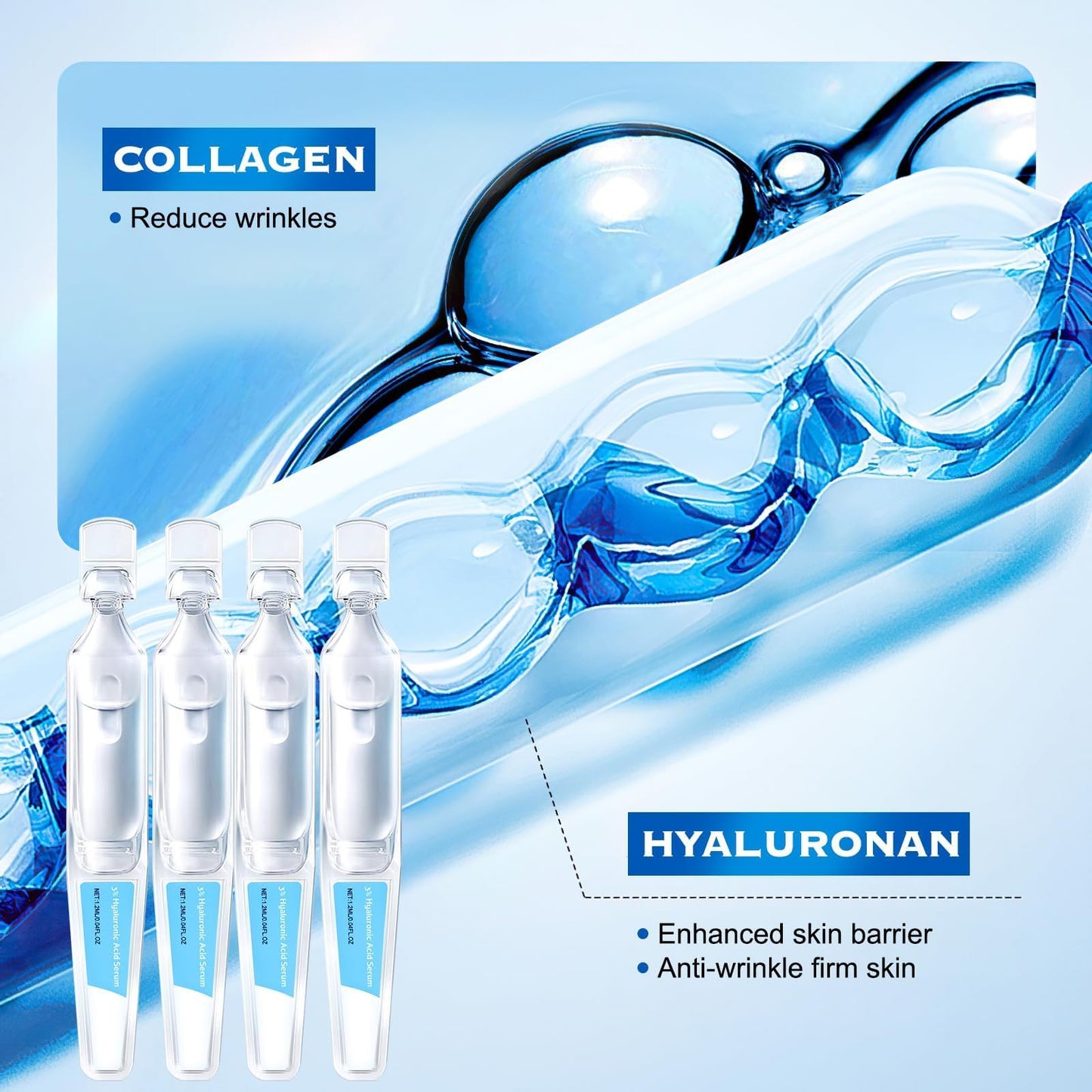 3% Hyaluronic Acid Serum Ultra-Hydrating Vials, Hyaluronic Acid Tubes, Hydrating Face Serum for Women Anti Aging (1.2ml * 60pcs)