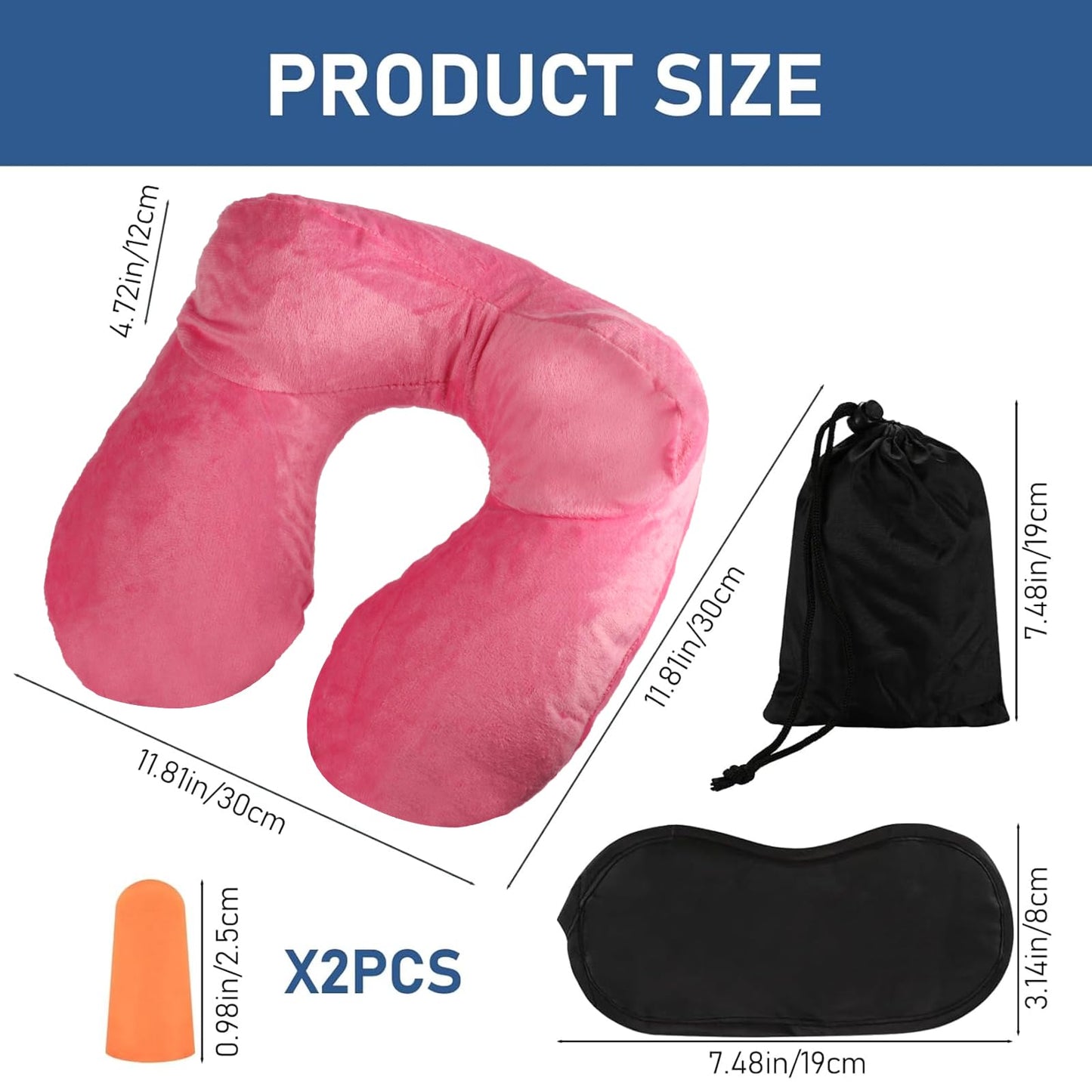 XhjzgcTech Air-Filled Travel Pillows for Sleeping Airplane Neck Support for Traveling Pillow Inflatable Travel Neck Pillows for Air-Filled Neck Pillow Airplane, with Eye Masks, Earplugs
