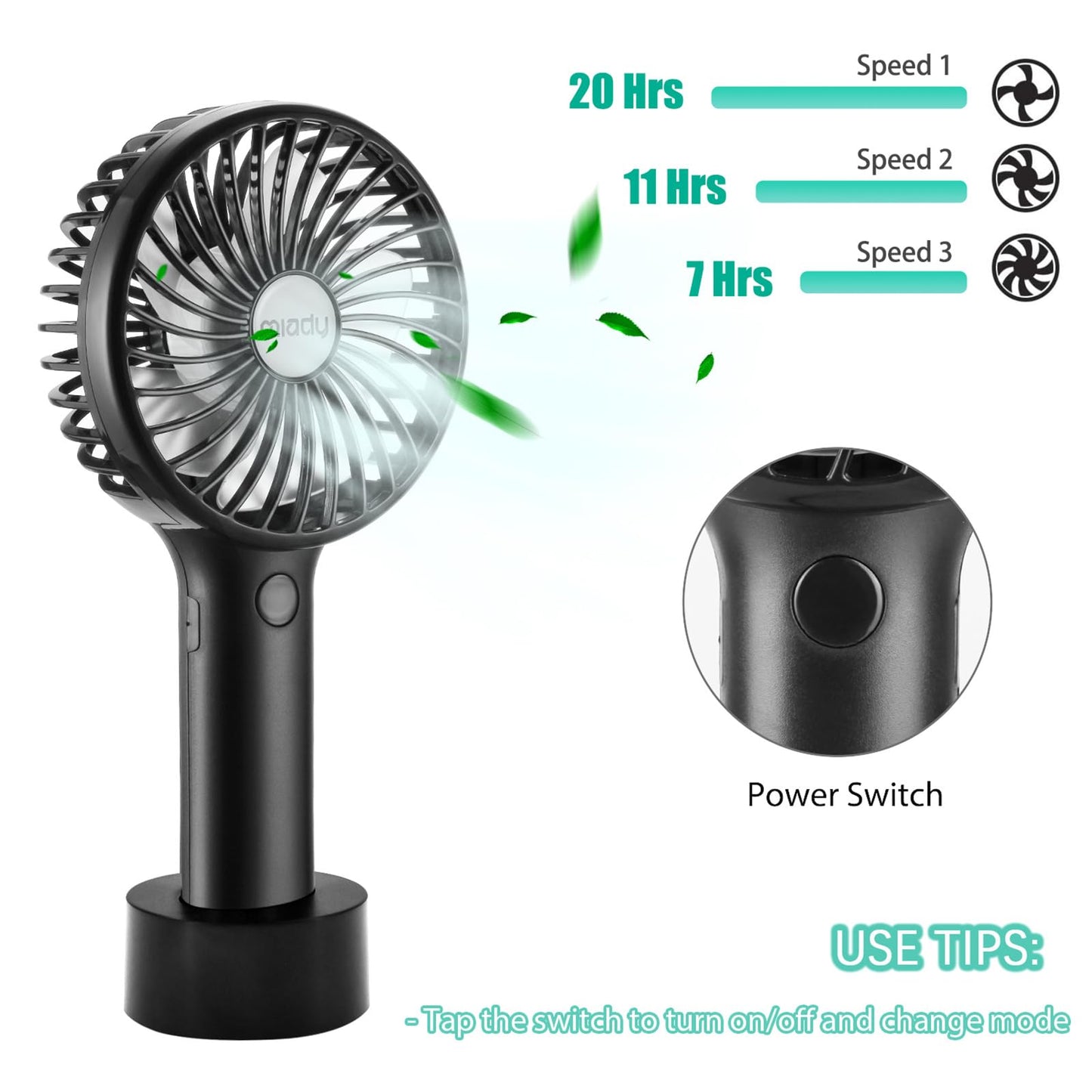 2-Pack Upgraded 5000mAh Portable Handheld Fan 3 Speed Mini USB Strong Wind 7-20 Hours Runtime Personal Electric for Travel Office Outdoor