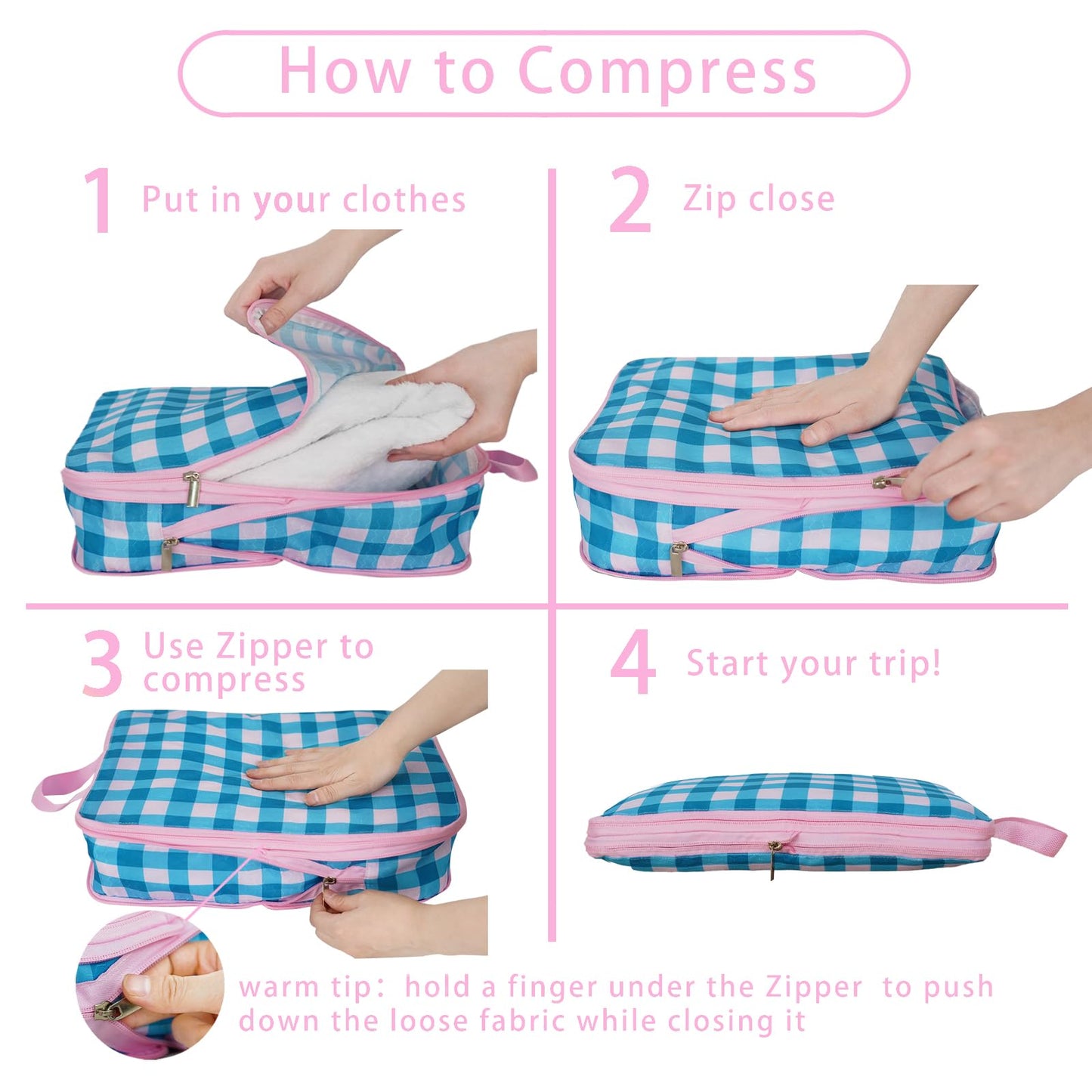 6 Pcs Compression Packing Cubes, Packing Cubes for Travel, Waterproof Luggage Organizer Bags Set, Cute Packaging Cubes for Women Kids Backpack Carry-Ons