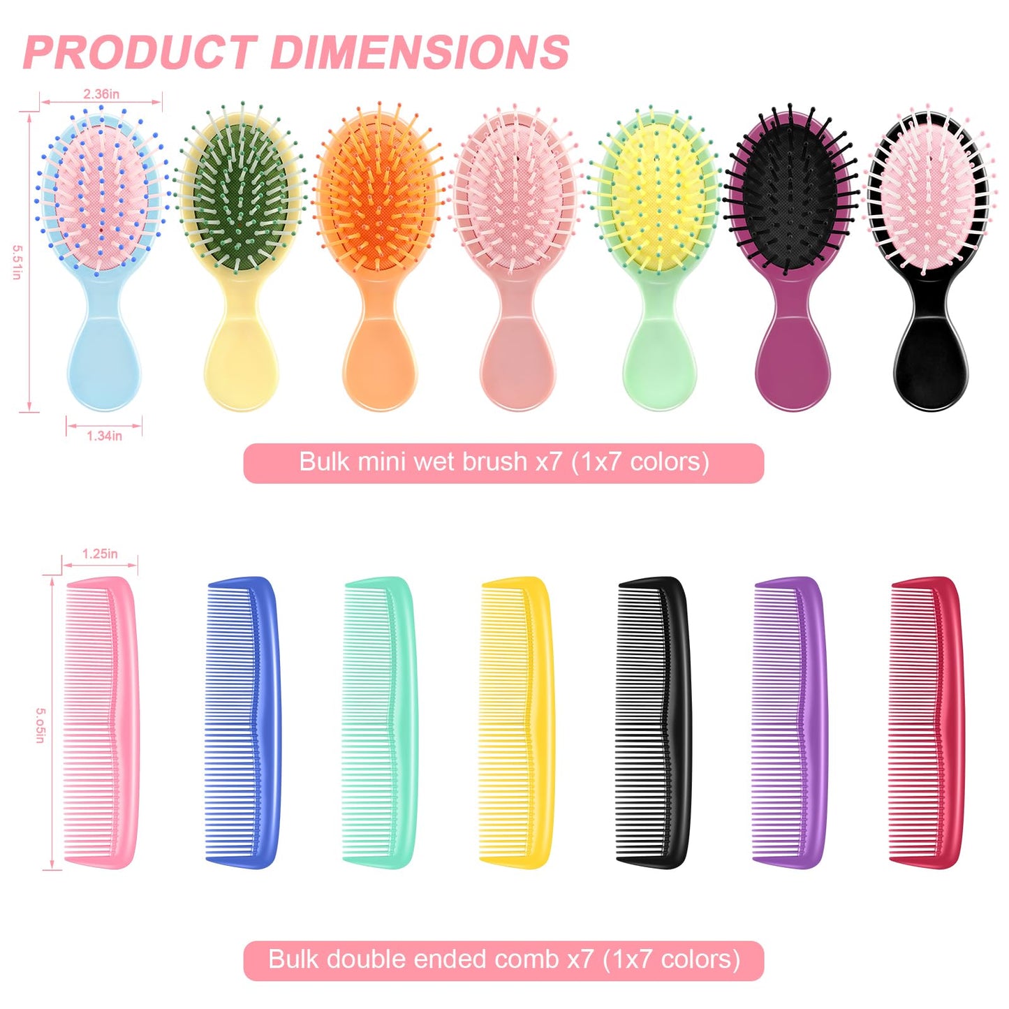 HOFASON 14 Pieces Bulk Mini Wet Hair Brush & Mini Combs Set for Kids Girls Women, Bridesmaid Gifts, Spa Party Supplies, Summer Stuff, 7 Travel Small Brush for Hair 7 Fine Wide Hair Combs for Boy Men