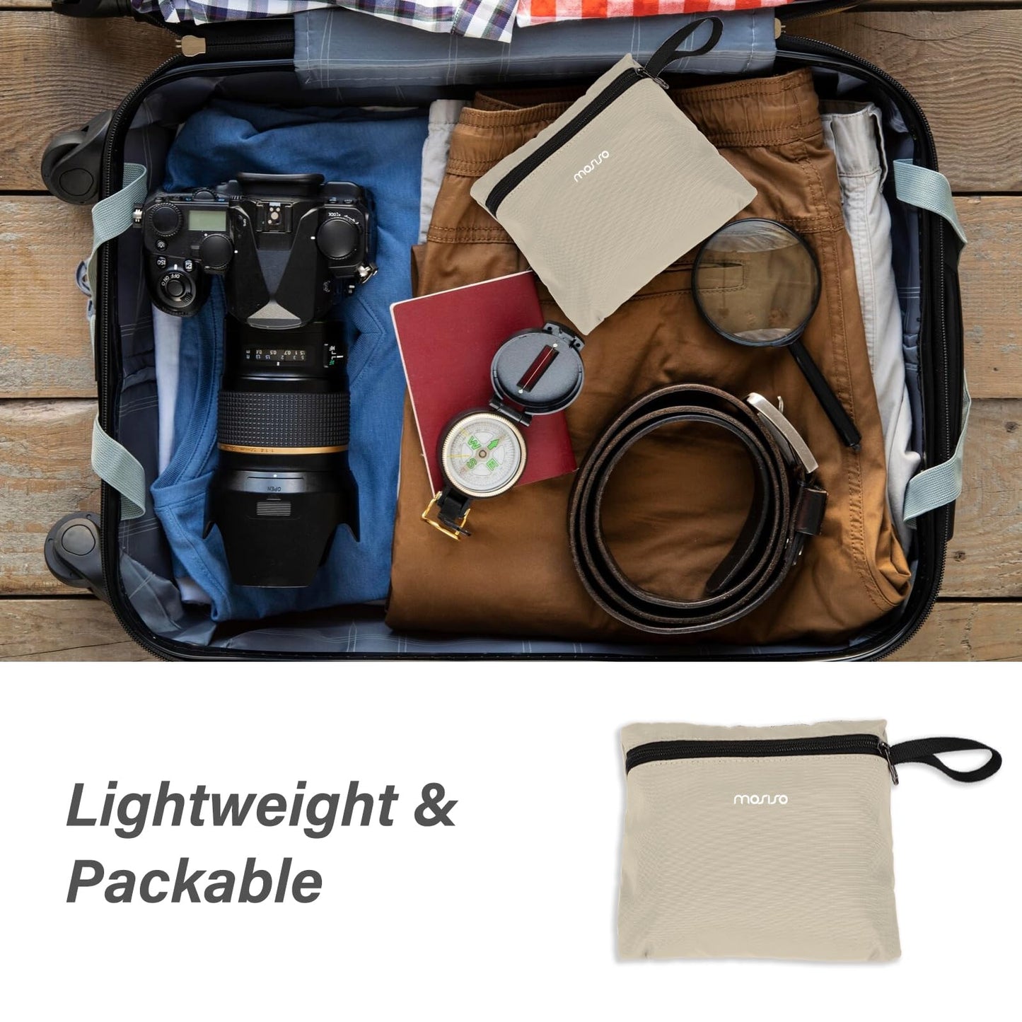 MOSISO 10L Lightweight Hiking Daypack Small Packable Travel Hiking Backpack, Foldable Shoulder Bag with Front Vertical Pocket, khaki