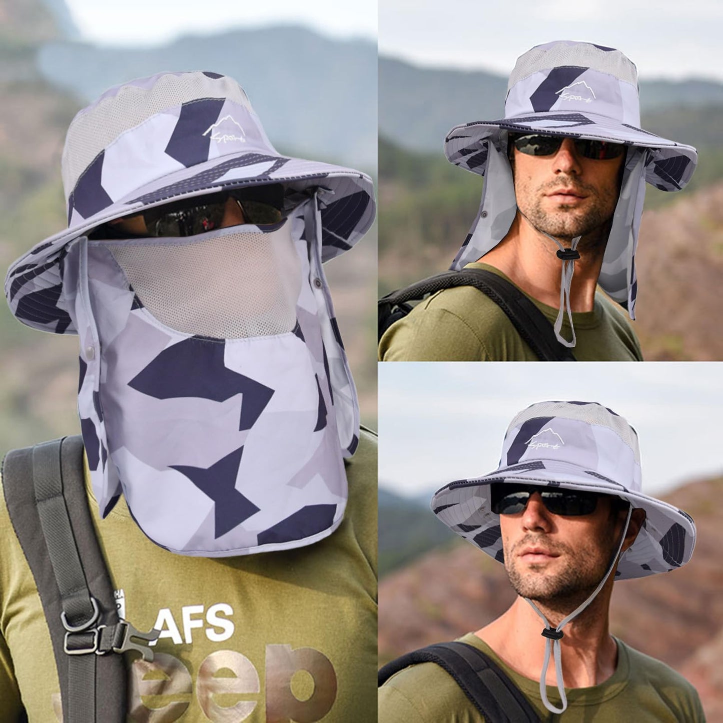 Sun Hats for Men Women Fishing Hat UPF 50+ Breathable Wide Brim Summer UV Protection Hat with Face Cover & Neck Flap