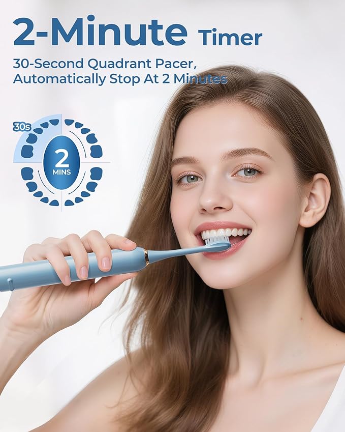 Blue Electric Toothbrushes, with 8 Brush Heads, 1 Travel Toothbrush Case, for Adults and Kid Electric Toothbrush, Long 180-Day Battery Life, 6 Modes, IPX7 Waterproof, Smart 2-Minute Timer.