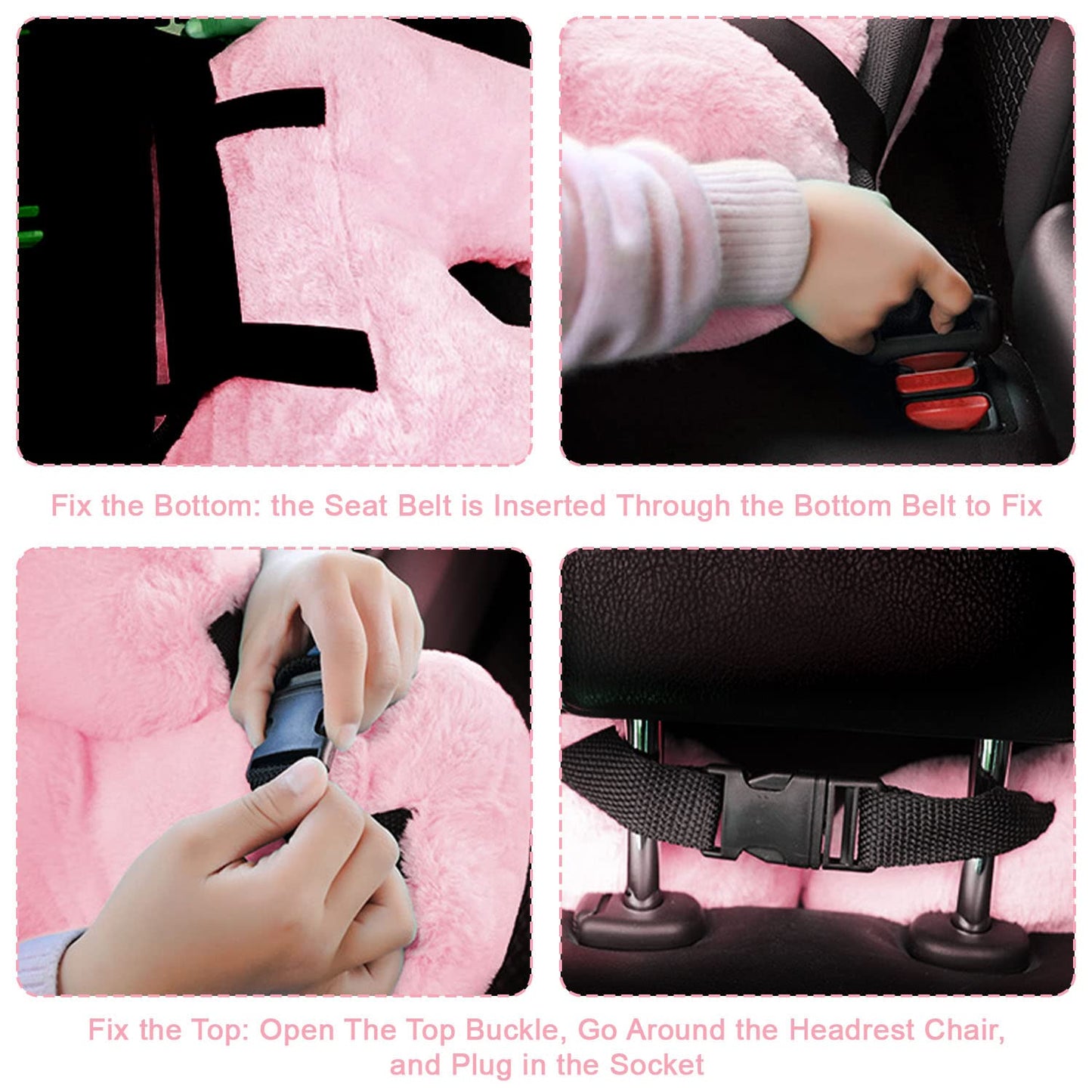 MROUEN Car Pillow for Kids – Comfort Travel Pillow for Car – Soft Cotton Support Cushion for Children and Adults on Long Trips (Pink)