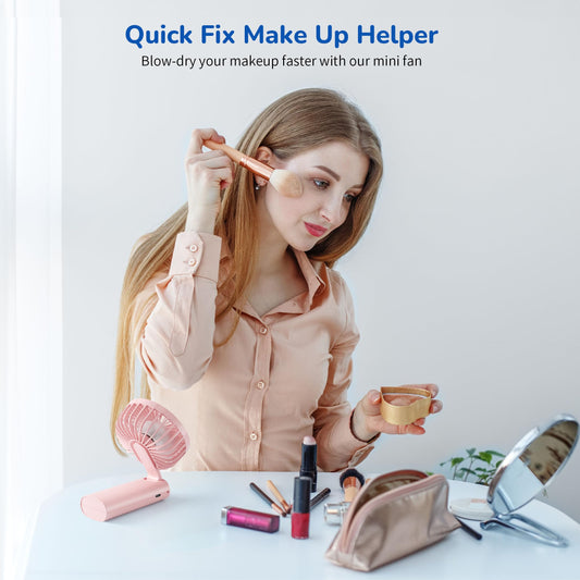 Portable Handheld Fan, USB Rechargeable Foldable Mini Personal Fan, 5200mAh, 180 Adjustable, 6 Speed Wind, 3 IN 1 Hand Cooling Desk Fan with LED Display for Home Office School Outdoor Travel, Pink