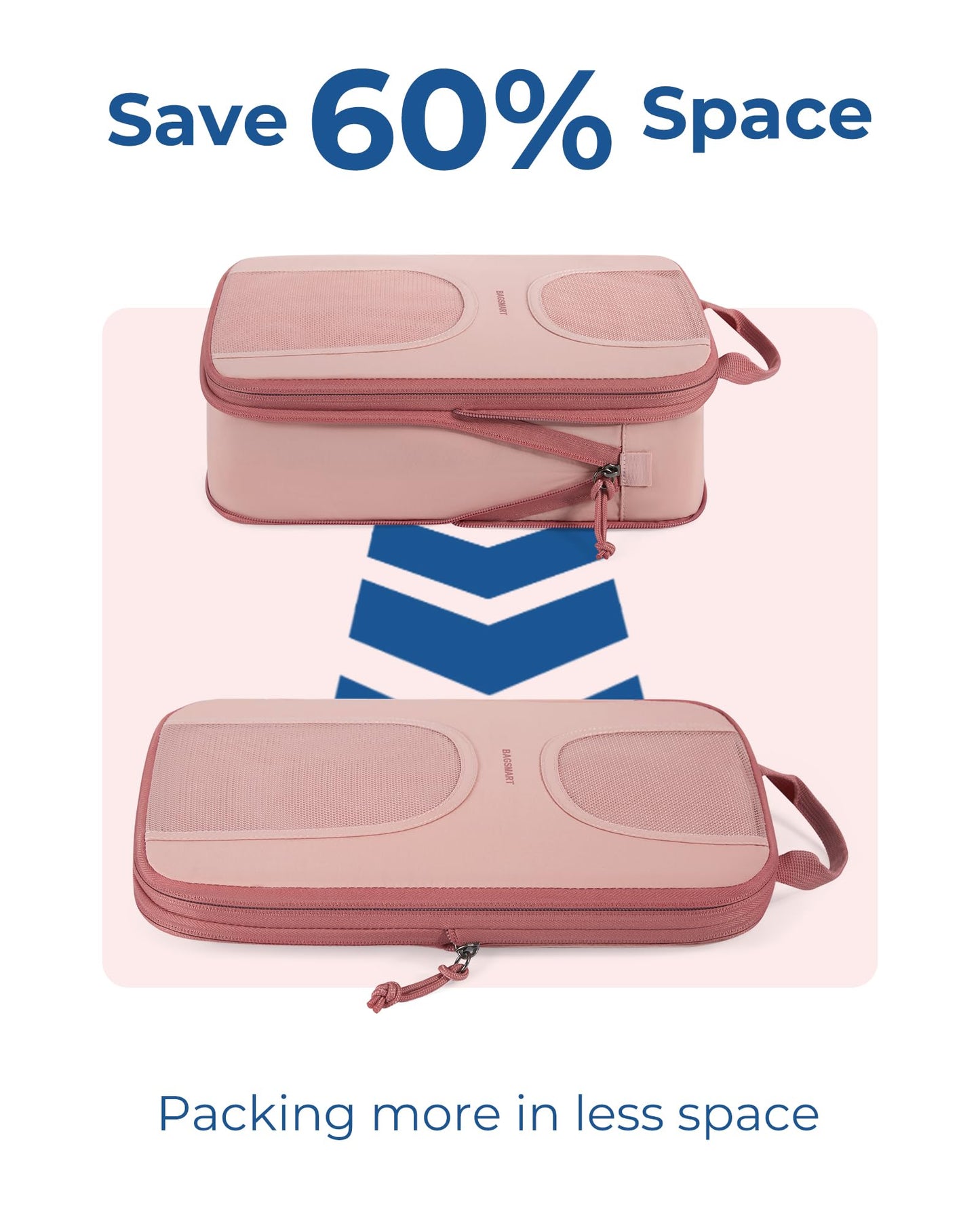 BAGSMART Compression Packing Cubes, 6 Set Packing Cubes for Suitcases, Lightweight Suitcases Organizers Bag Set & Compression Travel Cubes, Travel Essentials Packing Organizers Baby Pink