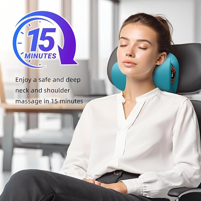 Neck Massager Pillow, Portable Neck Stretcher with Heat, 3 Adjustable Modes for Deep Tissue Pain Relief, 26° Angle Cervical Traction Device for Shoulder, Back
