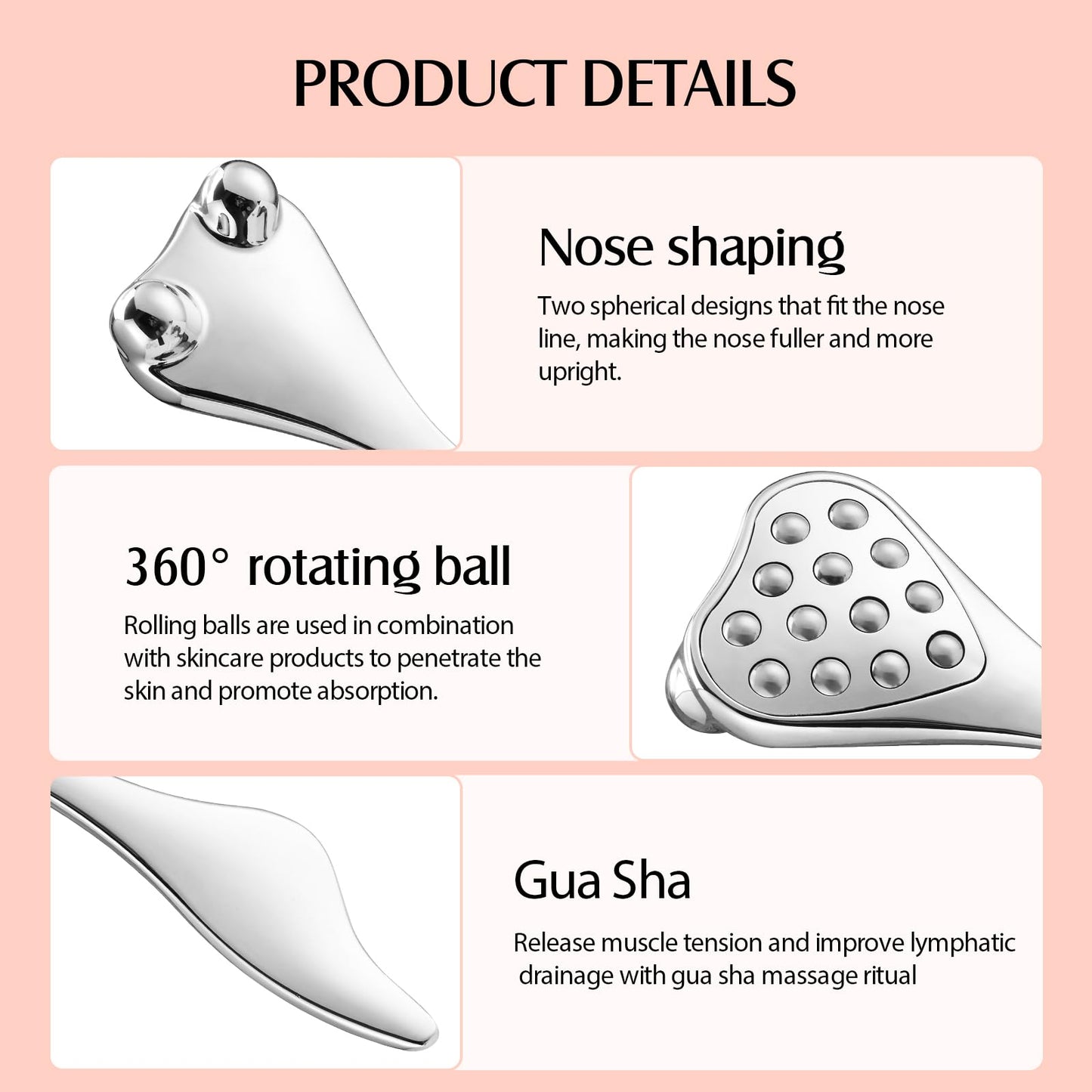 4-in-1 Face Roller & Gua Sha Tool for Women - Facial Massager for Puffiness Reduction, Anti-Aging, Skin Tightening, Wrinkles-Nose Massager & Acupuncture Pen Beauty Tool (1PC)