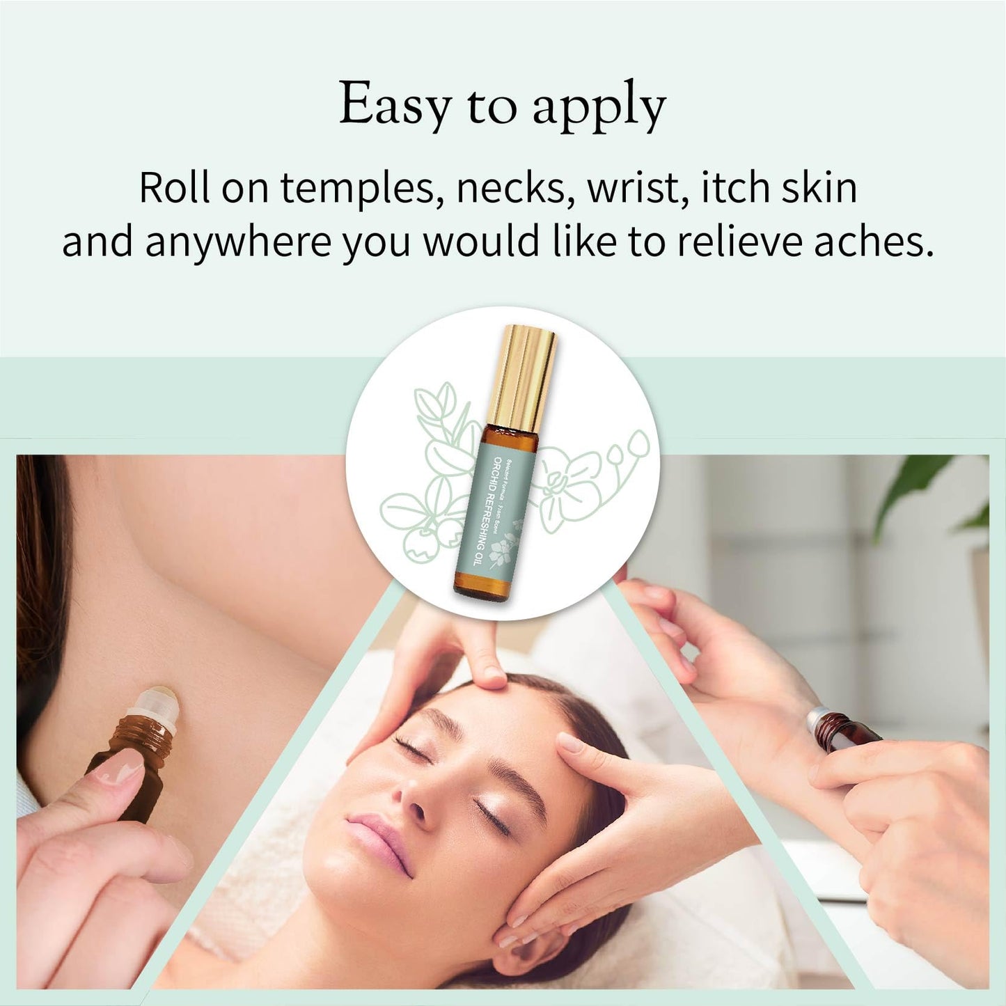 Organic and Kid-Friendly Essential Oil Blend Roll on for Stress Relief, Headache, Itch Relief and Heat Stroke, Includes Orchid, Menthol, Peppermint, Eucalyptus, Wintergreen, 5 ml.