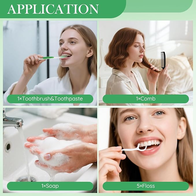 100 Set Personal Care Travel Toiletries Sets Bulk,7-in-1 Disposable Toothbrushes with Toothpaste and Floss,Comb,Soap,Cover,Zip Bag Toiletry Travel Toothbrush Kit for Homeless,Hotel,Charity