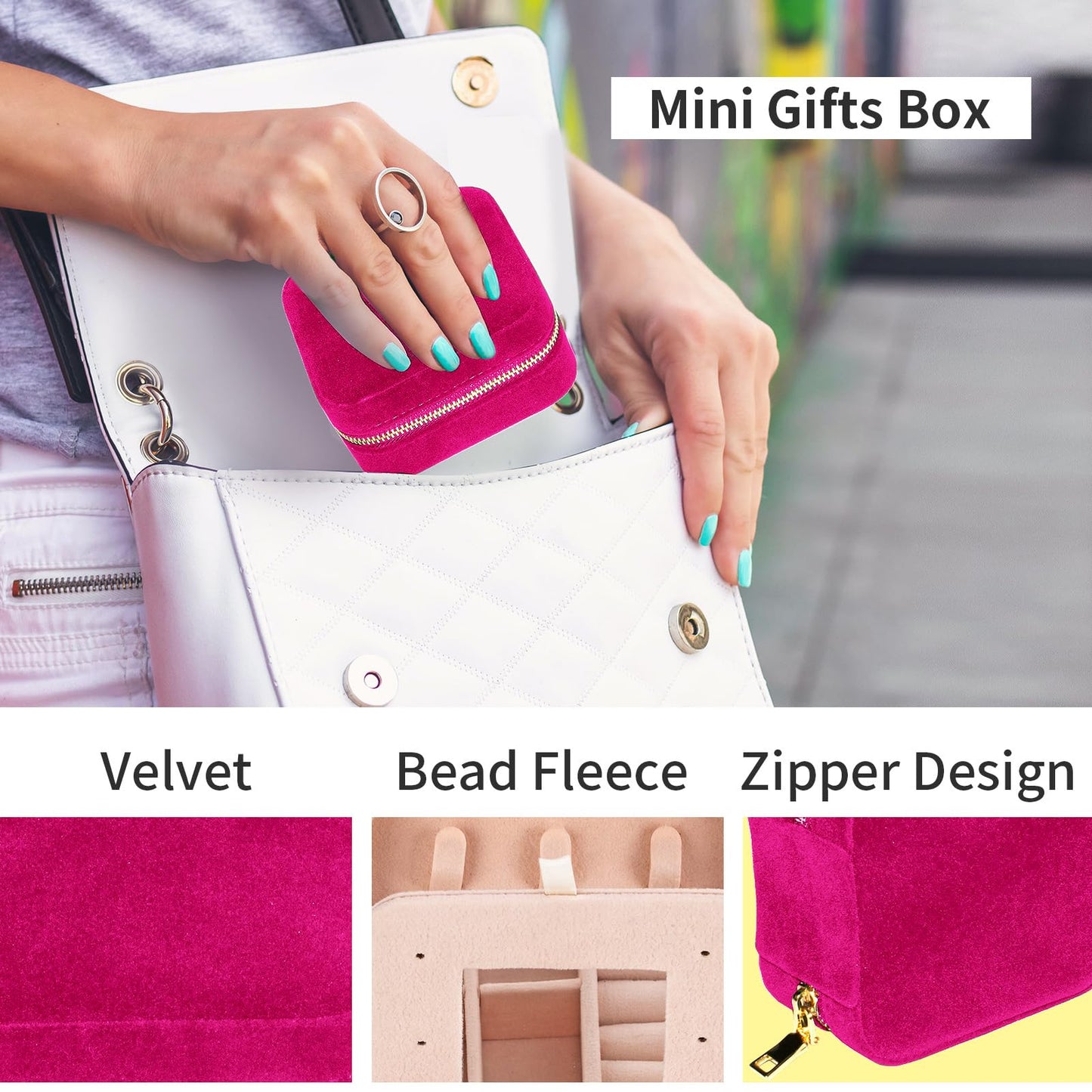 Travel Velvet Jewelry Box with Mirror, Mini Gifts Case for Women Girls, Small Portable Organizer Boxes for Rings Earrings Necklaces Bracelets