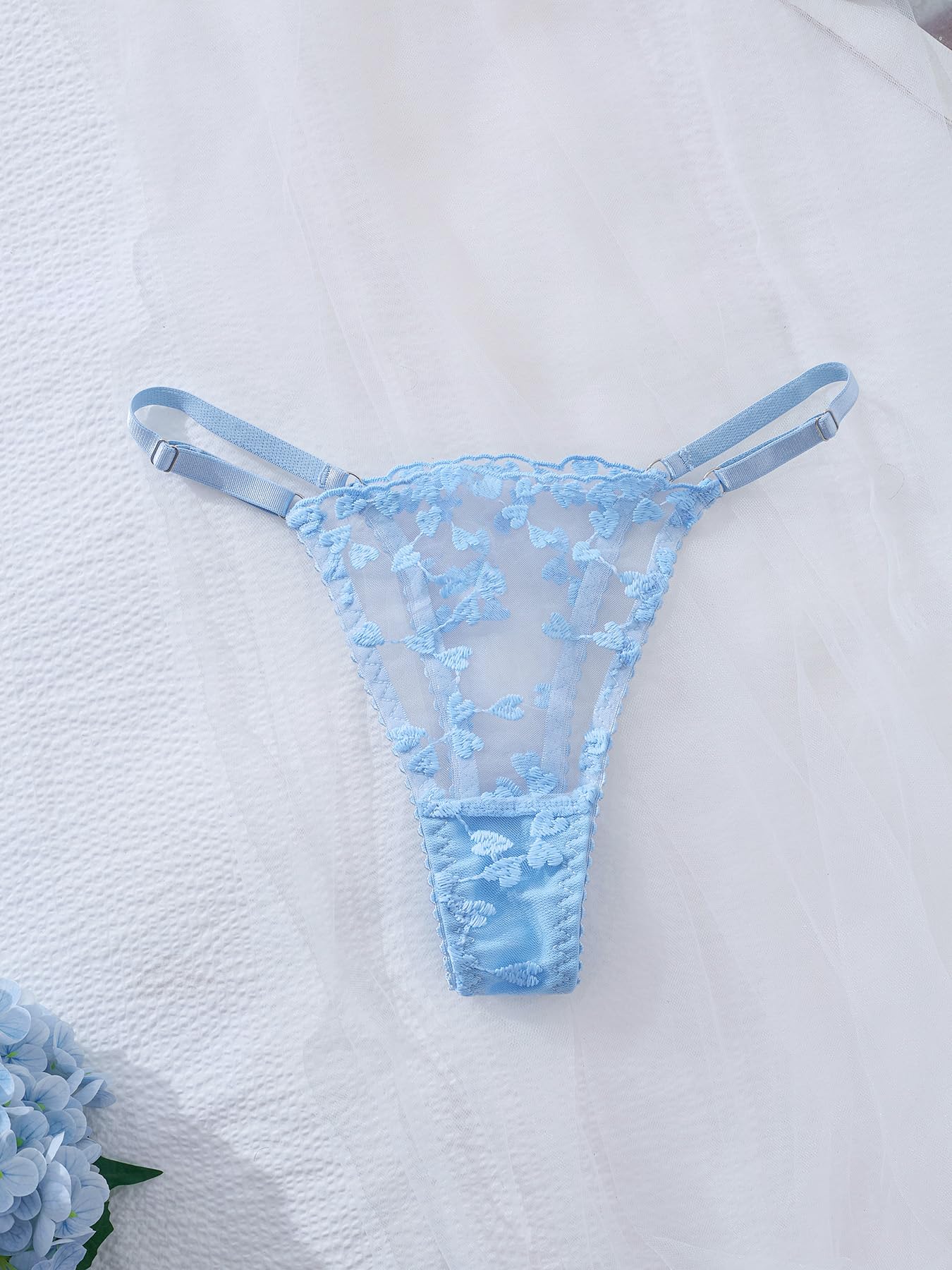 Aimedalis Sexy Strappy Embroidered Mesh Lingerie For Women Cute Underwire Push Up Bra And Panty Set Good Gifts For Wife (A Light Blue M)