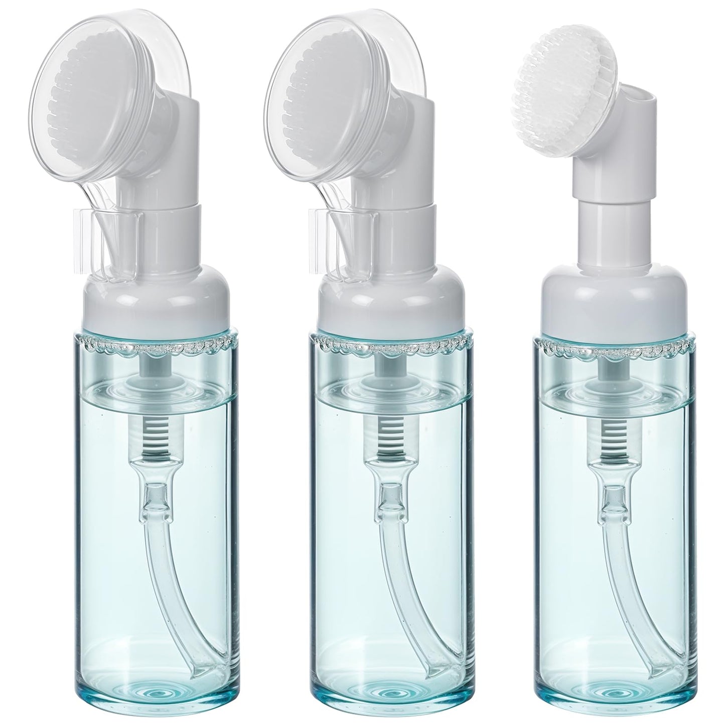 3Pcs 2oz Empty Facial Cleanser Foaming Bottle Mousse Foam Gel Head Wash Brush Foam Bottle Pressure Type Cleansing Milk Beater Mini Foaming Soap Pump Dispenser for Travel Hand Soap Lash Clean Shampoo