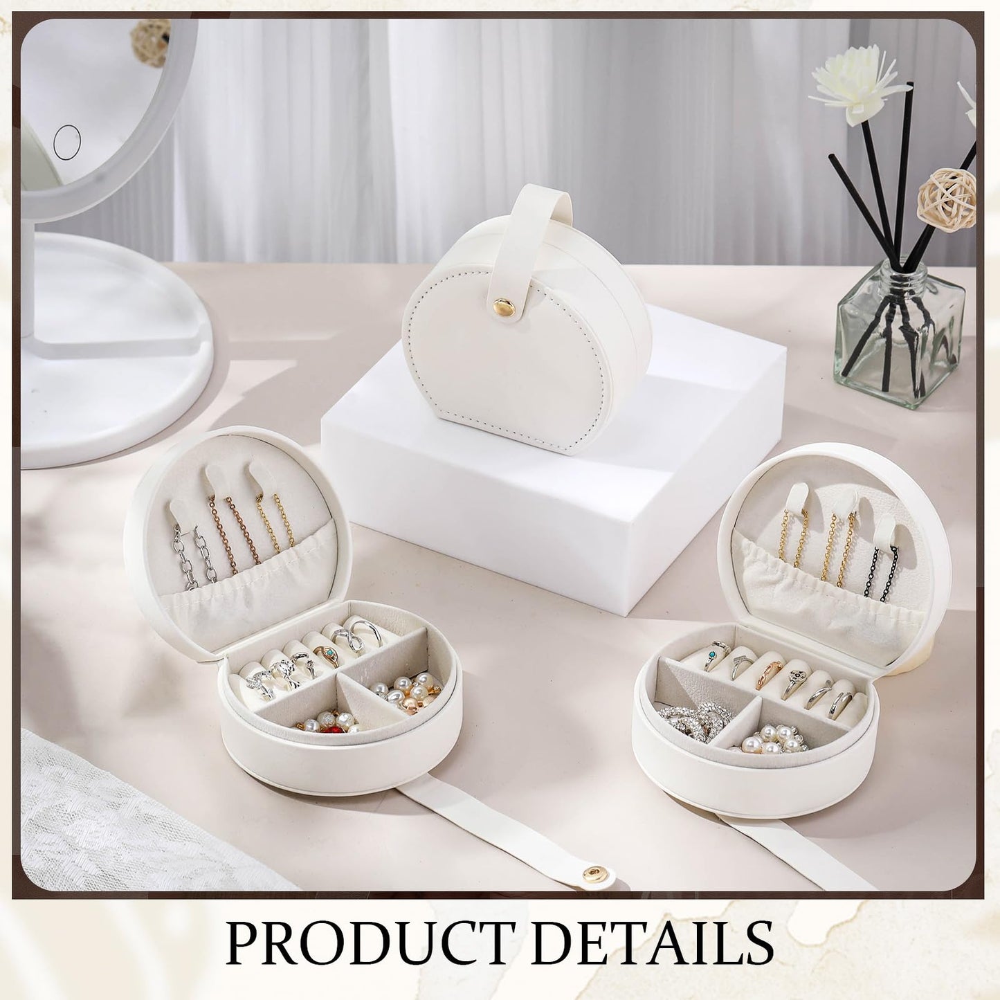 Weysat 12 Pack Travel Jewelry Case Mini Leather Bridesmaid Jewelry Gift Box Bulk Small Earring Storage Organizer (White)