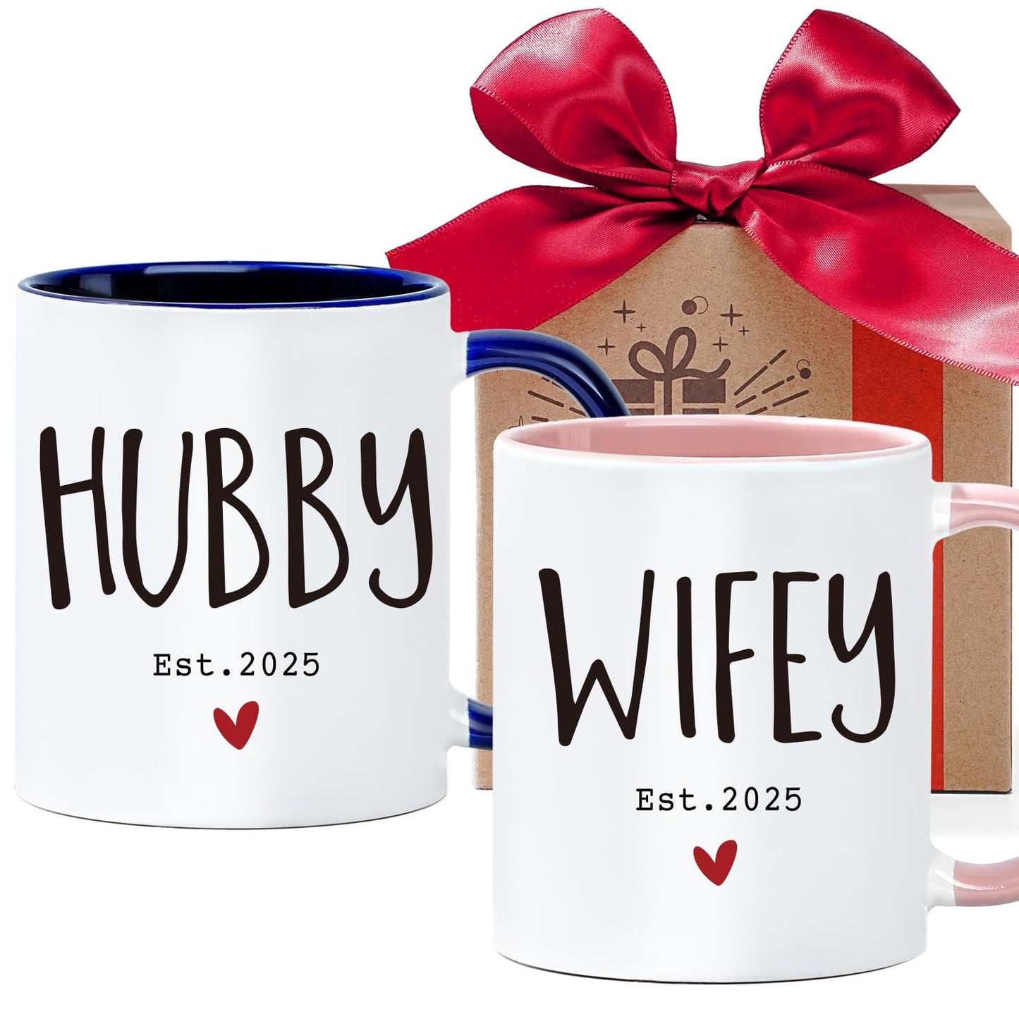 ZWV Est 2025 Hubby & Wifey Couples Coffee Mug Set - Mr & Mrs Bridal Shower Gift, Wedding Gift Set of 2