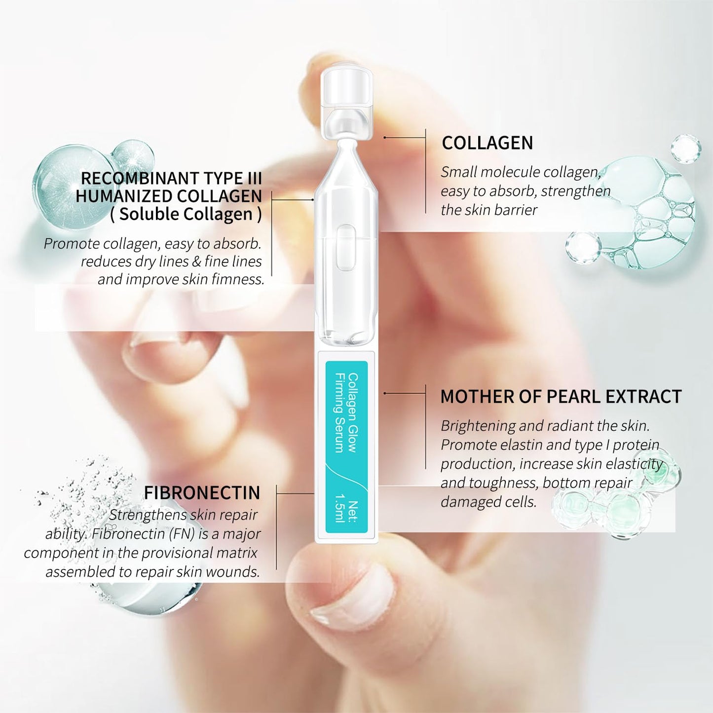 Collagen Glow Firming Face Serum - Fresh Facial Ampoule with Hyaluronic Acid, Adenosine & Centella – Anti-Aging, Firming & Hydrating Skincare for Fine Lines, Wrinkles & Sensitive Skin -30 Vials