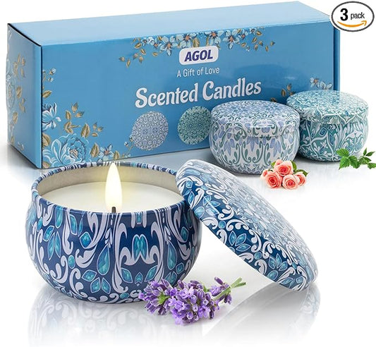 3 Pack Scented Candles Gift, 2.5 oz Aromatherapy Candles for Home Scented, Natural Soy Candles Stress Relief Gift for Women, Portable Small Jar Candles Set Gifts for Mother's Day, Birthday
