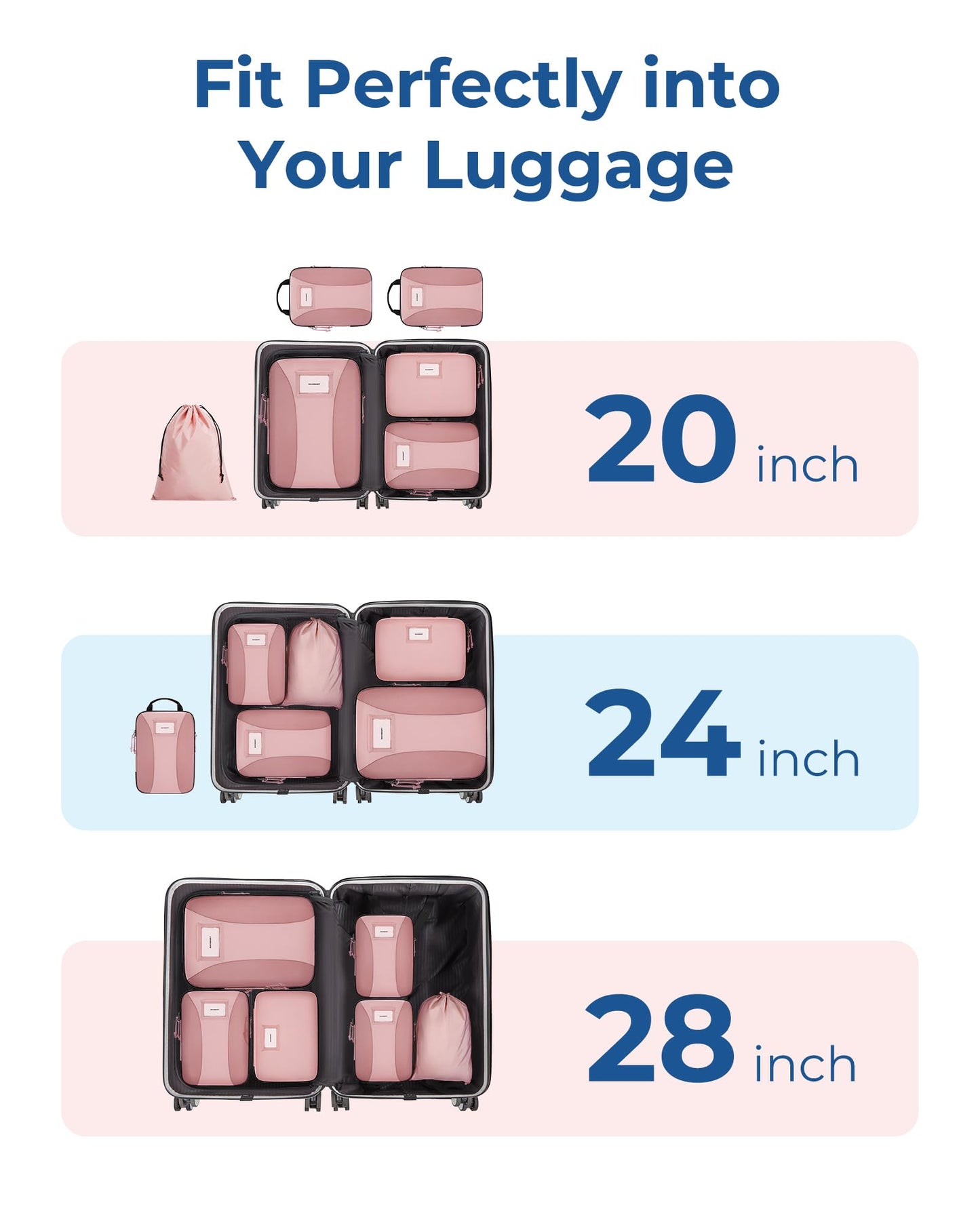 BAGSMART Compression Packing Cubes, 6 PCS Packing Cubes for Suitcases, Travel Bags Organizer for Luggage, Lightweight Packing Cube for Travel Essentials, Pink