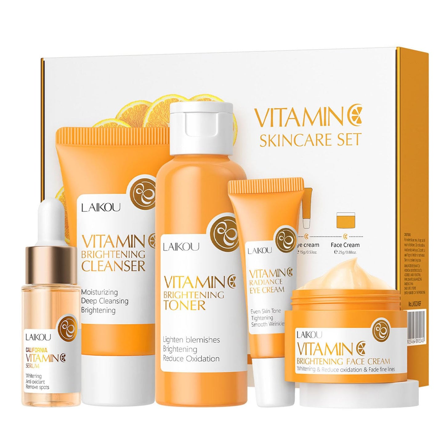 Vitamin C Skincare Gift 5Pcs Set for Teenage Girls, Face Skin Care Kit With Cleanser, Face Serum, Eye Cream, Toner, Face Cream, Travel Skin Care Sets & Kits for Women Men (nomal, 5, Count)