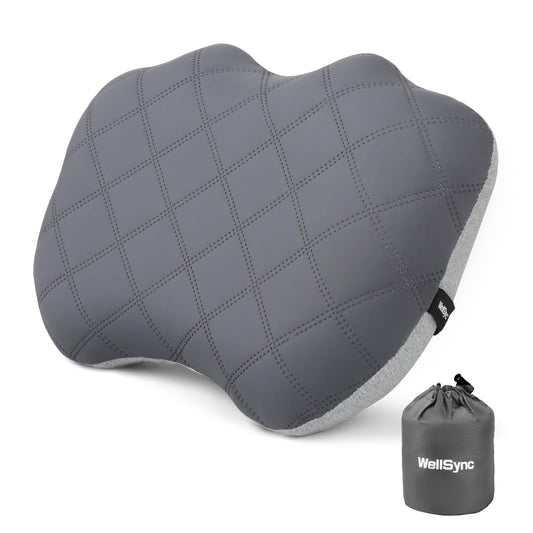 WellSync Camping Pillow with Removable Soft Cooling Cover, Ultralight Inflatable Travel Pillow for Neck Lumbar Support, Upgrade Backpacking Air Pillows for Camping, Hiking, Backpacking