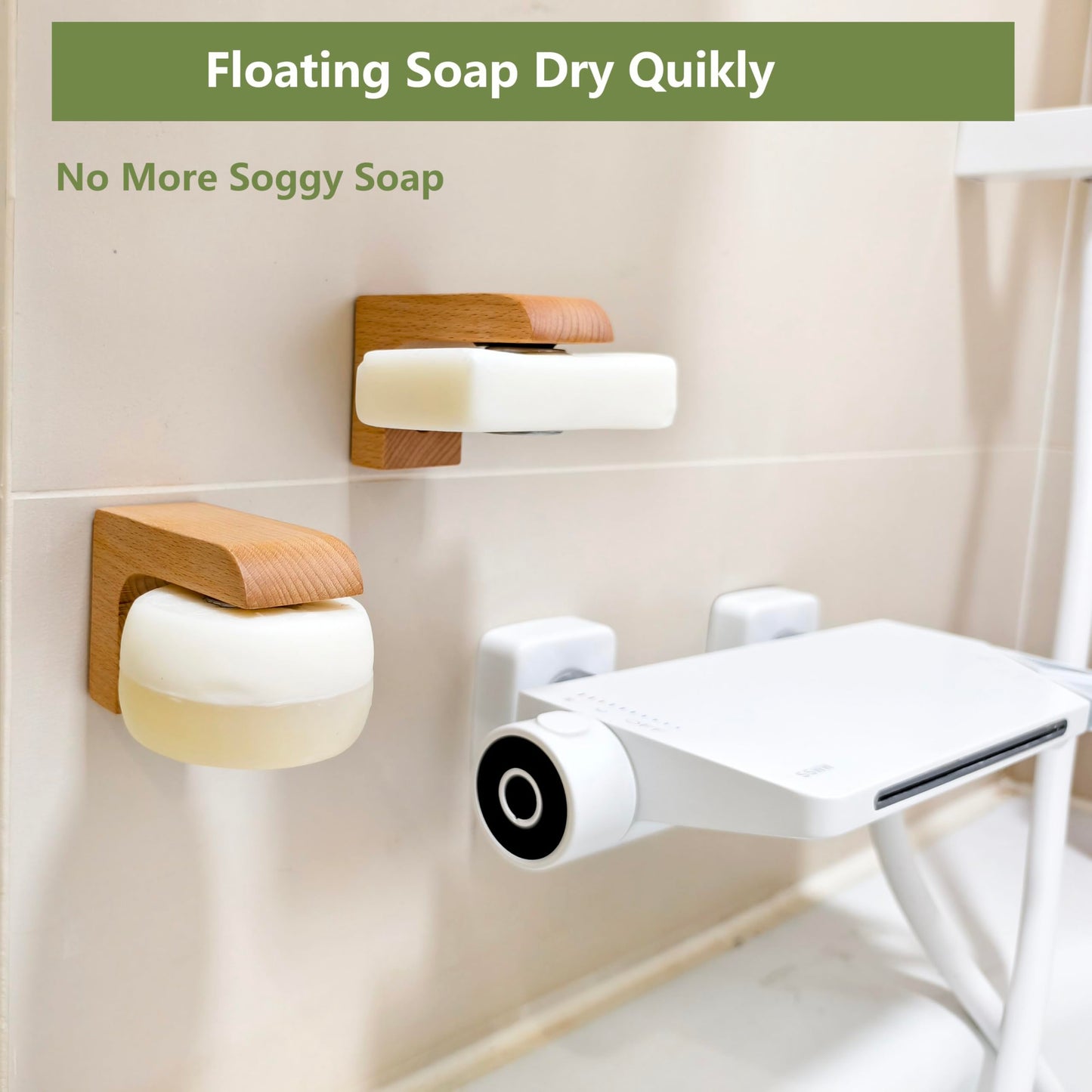 2sets Wood Magnetic Bar Soap Holder for Shower Wall,Magnet Air Dry Soap Saver Self Draining, Eco-Friendly Wooden Soap Dish for Soaps & Beard Shampoo Bars