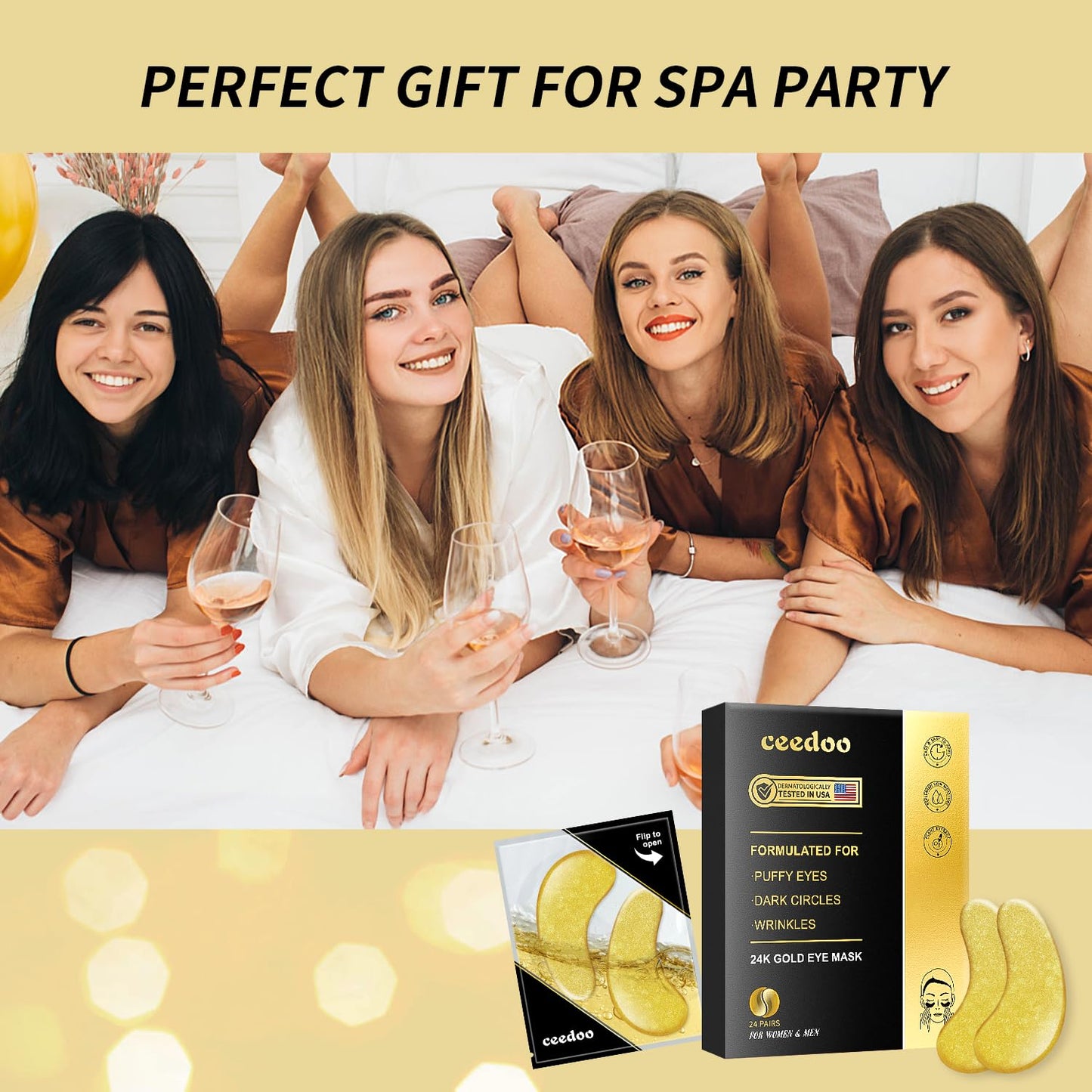 ceedoo Under Eye Patches - 24 Pairs Gold Under Eye Mask for Puffy Eyes, Dark Circles, Eye Bags, Wrinkles, Collagen Eye Gels with Rejuvenating Treatment, Gifts for Women