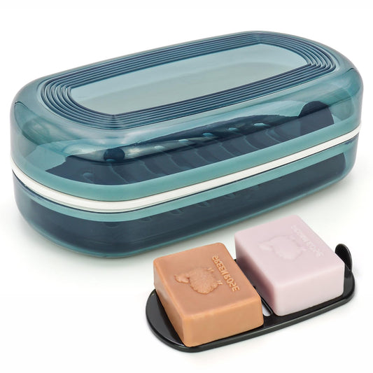 AIDIMMING Shampoo & Conditioner Bar Holder, Large Plastic Travel Soap Case, Portable Bar Soap Dish with Lid, Clear Soap Bar Box (Max, Blue)