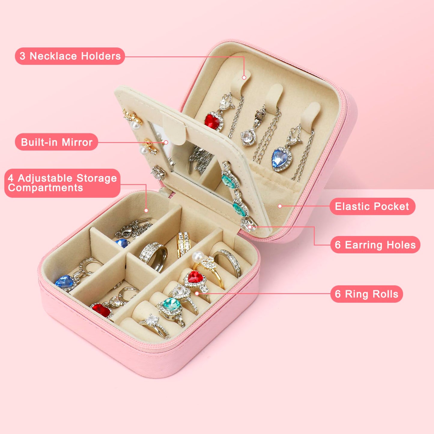 Bling Heart Rhinestone Jewelry Box Gifts for Teen Girls Kids Women,Trendy Sparkly Jewelry Case,Glitter Cute Travel Jewelry Box Organizer,Personalized Holiday Christmas Gifts,Small Size (Pink-Heart)