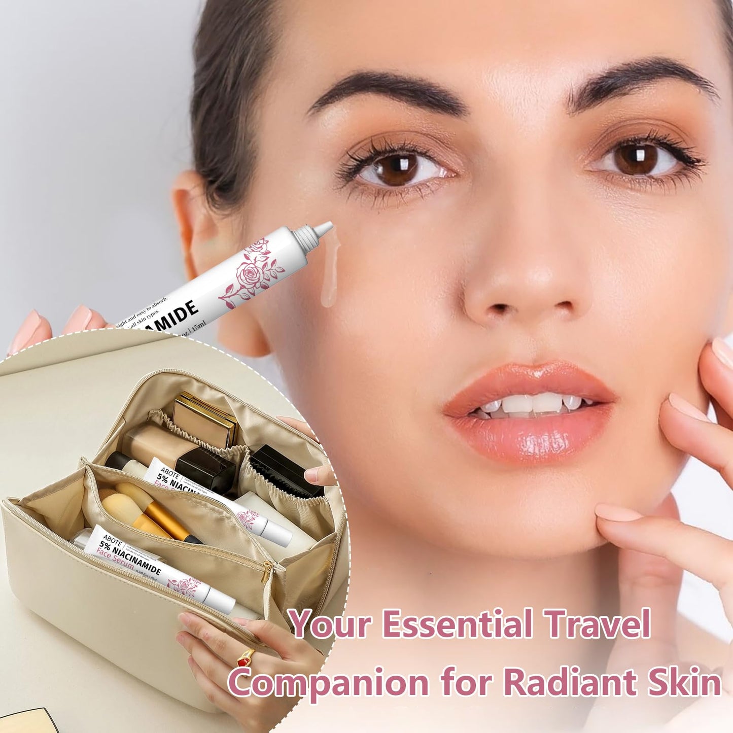 Travel Skincare 5% Niacinamide Serum with 5% Damascus Rose Water for Face Deep Hydration, Soothes Skin, Enhances Elasticity (3 Pack 0.507 fl.oz | 15ml)