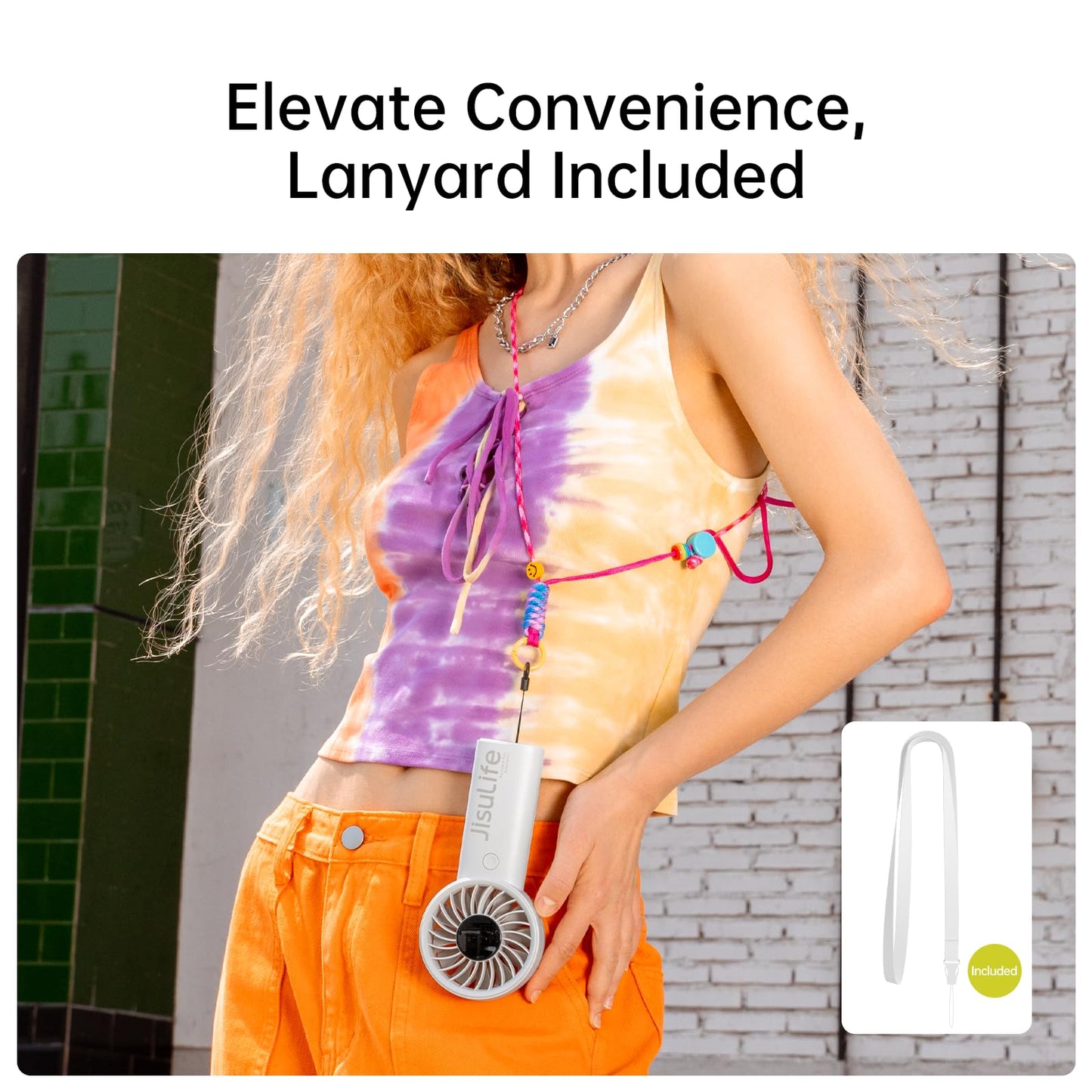 JISULIFE Handheld Portable Fan with Powerful Motor,LED Display,5000mAh Battery,5 Wind Speeds,Lanyard; Summer Essentials USB Rechargeable Hand held Fan for Travel,Beach,Makeup,Concerts-Gery