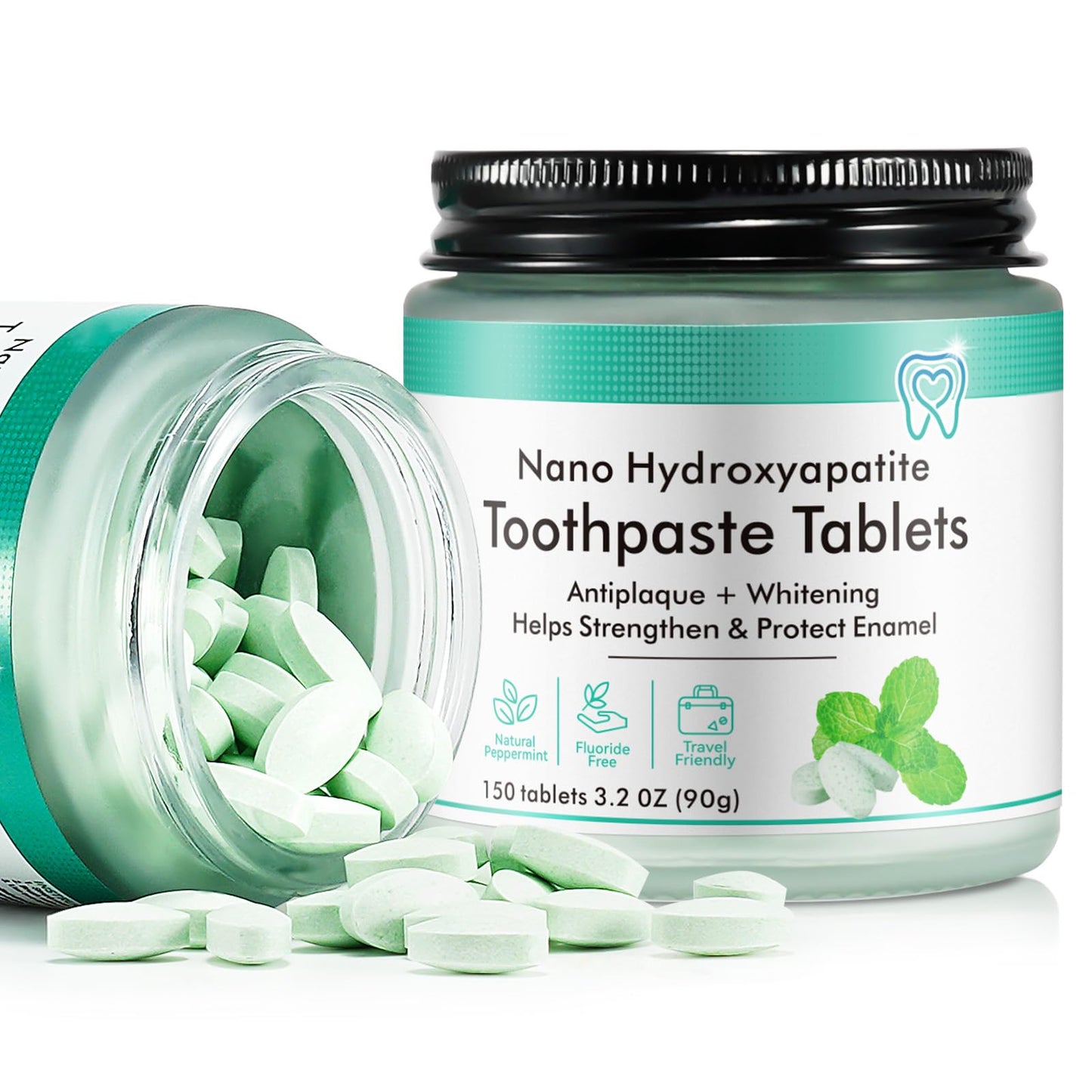 150 Toothpaste Tablets, Chewable Toothpaste Tablets for Fresh Breath, Mint Flavor Mouthwash Whitening, Nano Hydroxyapatite, Flouride & Deeply Cleaning Gums, Stain Removal for Kids Adults