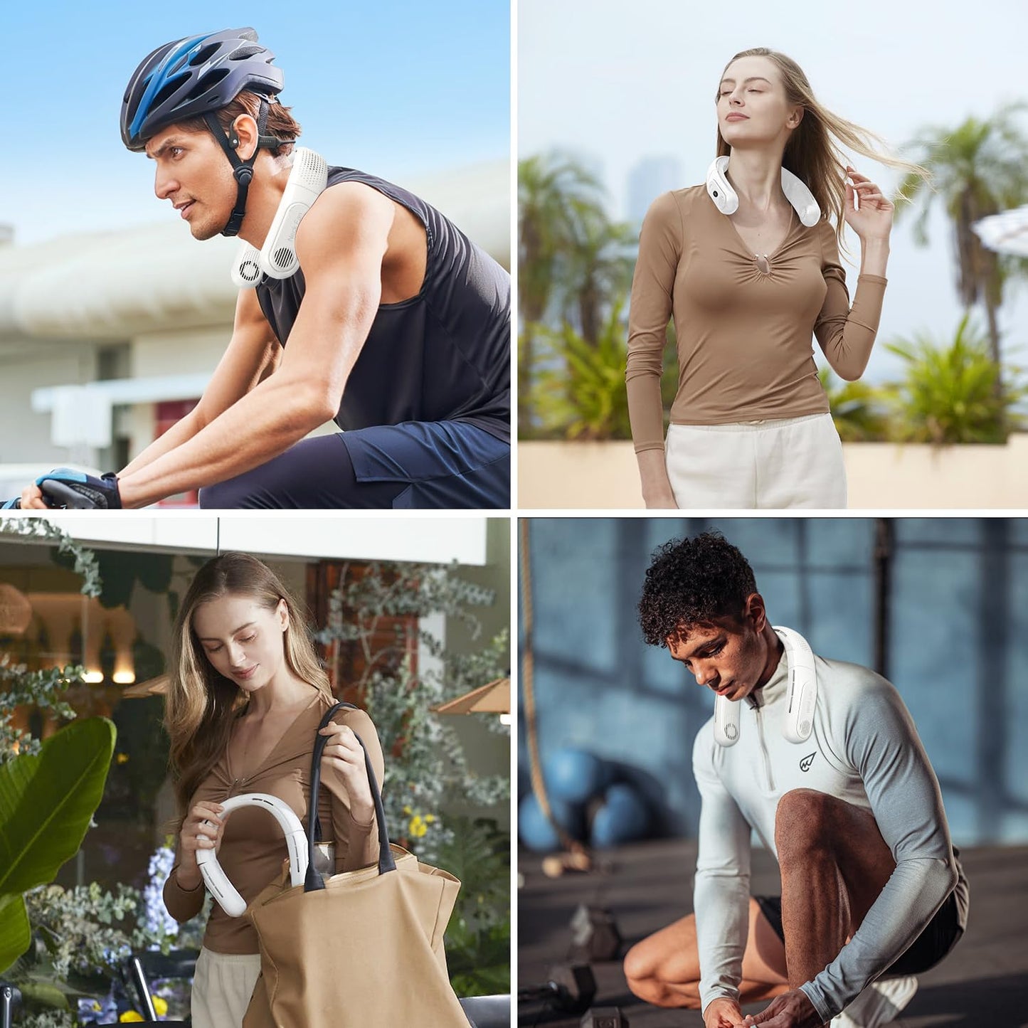 OLV Rechargeable 4 Turbo 6000mAh Portable Neck Fan - 360 Cooling Airflow, 3 Speeds, LED Battery Display, Foldable, Bladeless - Personal Fan for Work, Travel, Outdoor Activities - White