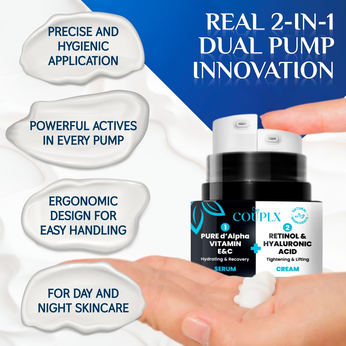 COUPLX 2-in-1 Neck Firming Cream & Face Moisturizer for Women, Anti-Aging Retinol Cream with Vitamin E & C Serum, Skin Tightening Face Lotion for Neck & Face, 2 fl oz