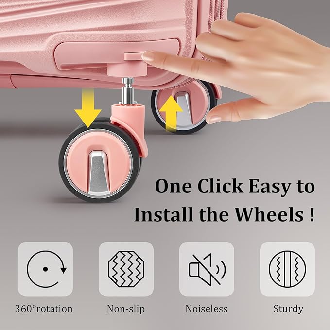 4-Piece Expandable Hardshell Luggage Set with TSA Lock (14/20/24/28) - Lightweight PP Suitcases, 360° Silent Spinner Wheels and Durable 100LB Handle for Air Travel (Pink)