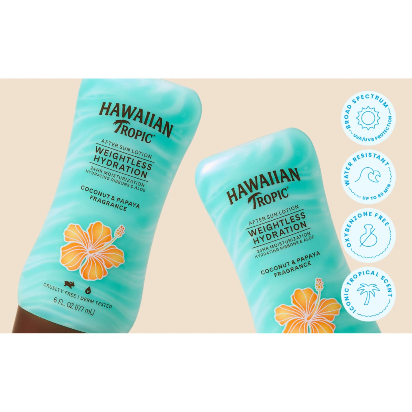 Hawaiian Tropic Weightless Hydration After Sun Lotion with Aloe, 6oz Twin Pack | Hawaiian Tropic Lotion, Moisturizing Lotion, After Sun Care, After Sun Moisturizer, 6oz each Twin Pack