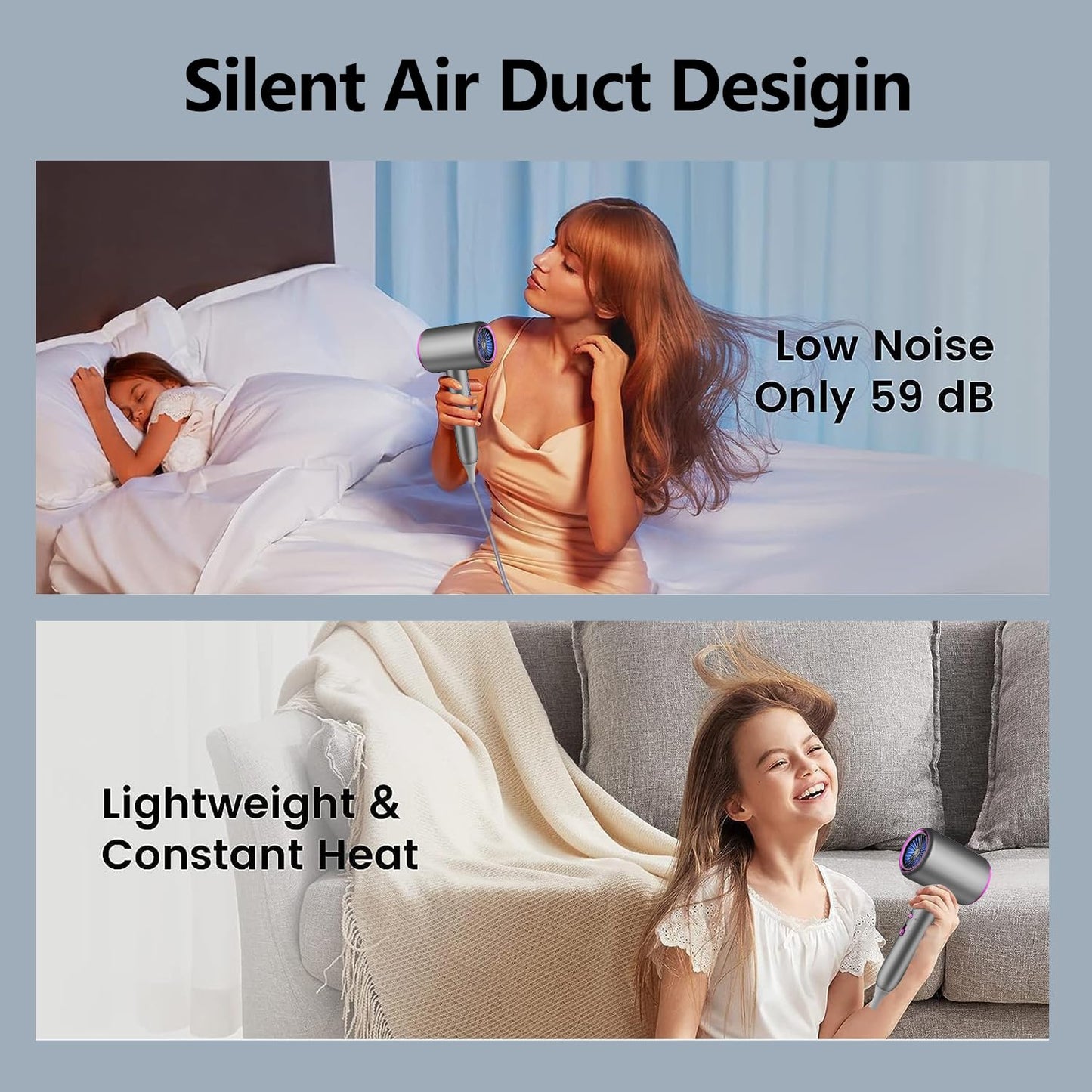 Hair Dryer for Women and Men 1875W Portable Ionic Hairdryer Travel Blow Dryer with Diffuser Nozzle Small Lightweight and Quiet Fast Drying as Salon No Heat Damage