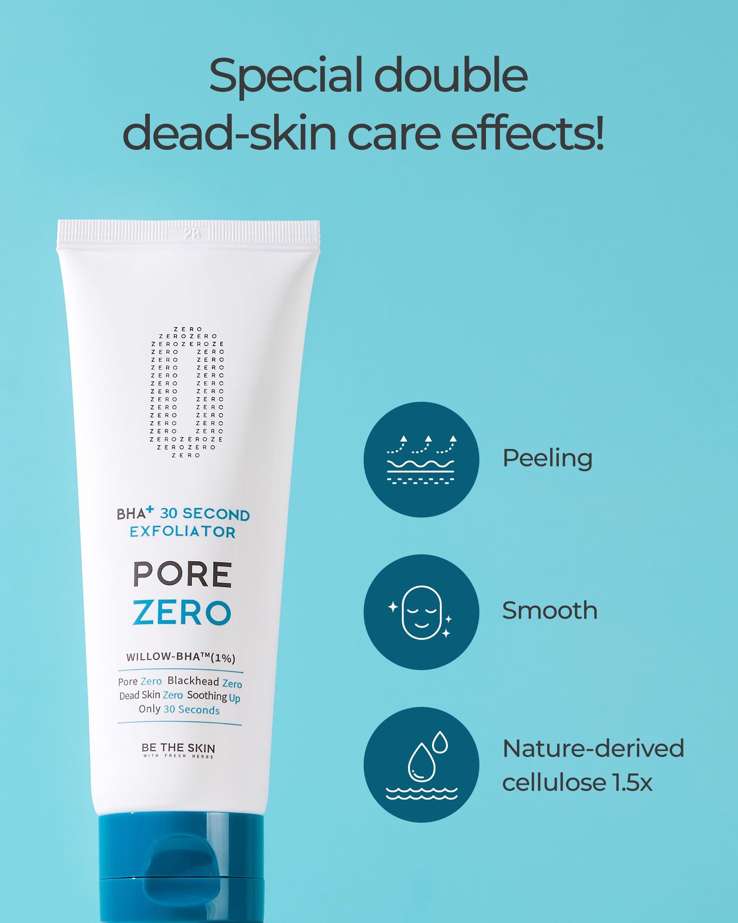 BE THE SKIN BHA+ Pore Zero 30 Second Exfoliator - Pore Erasing Face Peeling Gel with Salicylic Acid, Aloe Vera - Removes Dead Skin & Sebum - Glass Clear Skin, Korean Skincare, 3.38oz.