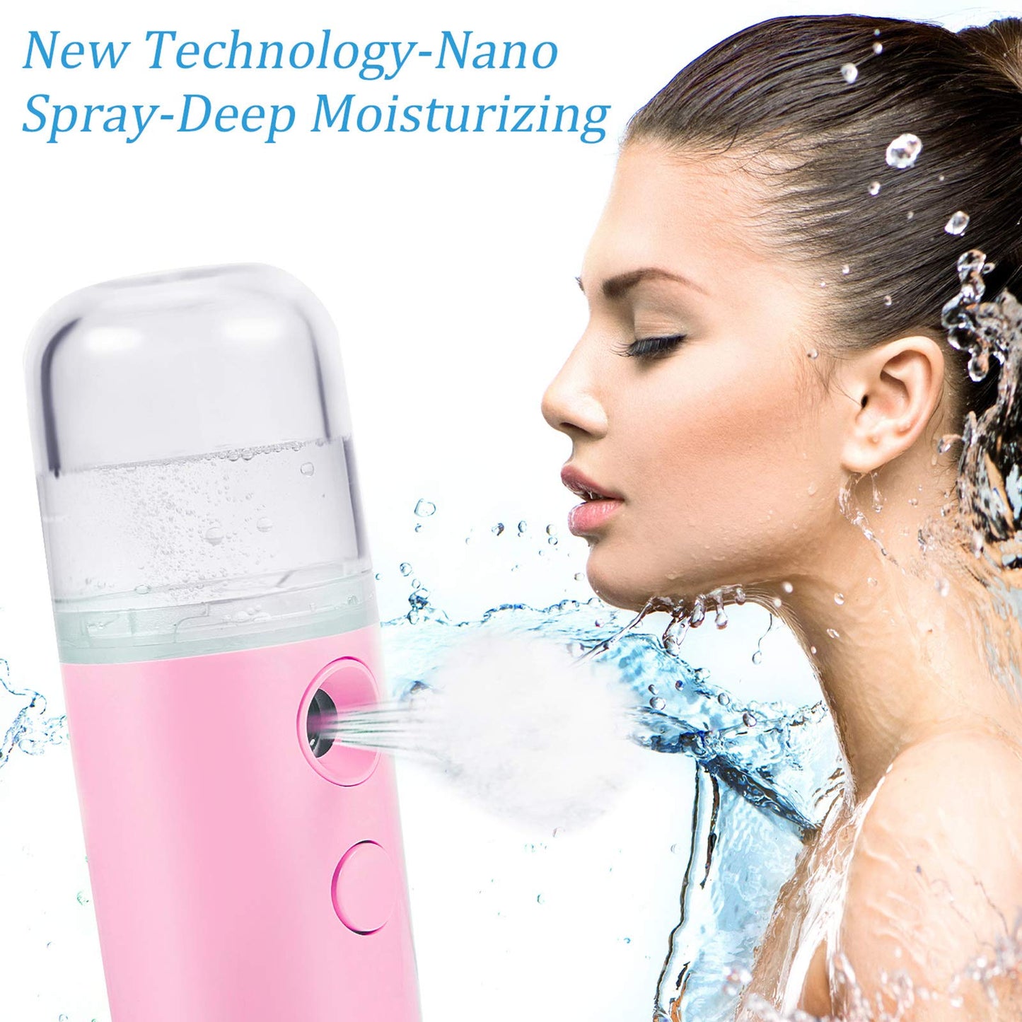 Mudder 4 Pcs Nano Facial Mister Handy Nano Mist Sprayer 30ml Visual Water Tank Portable Face Steamer Mini USB Mister for Lash Extensions, Skin Care, Makeup(White, Black, Light Pink, Pink)