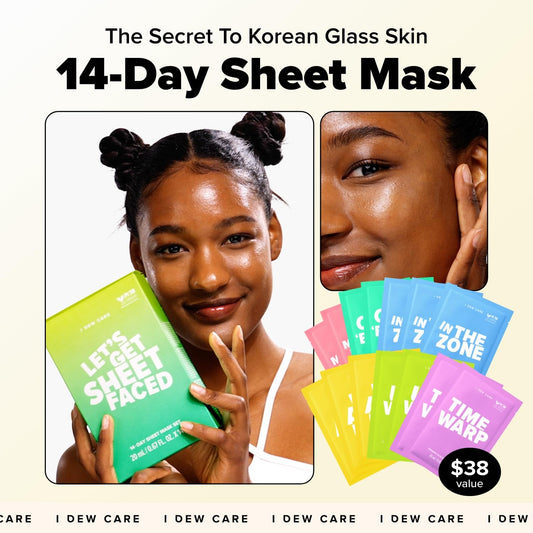 I DEW CARE Glass Skin Facial Sheet Mask Variety Pack - Let's Get Sheet Faced | 14 Days Facial Masks Set, Moisturizing Face Masks Skincare, Korean Face Mask, Hydrating Collagen Face Mask, 14 Count